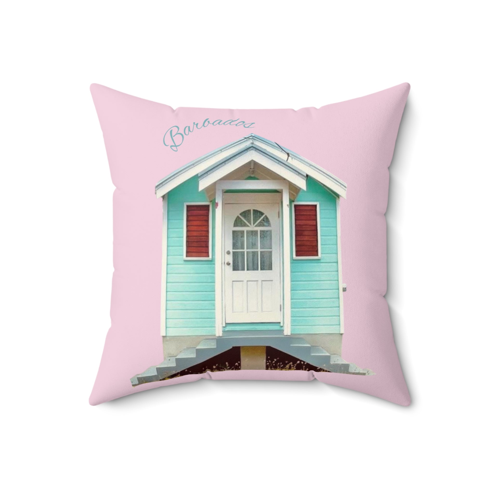 Throw Pillow Chattel House Barbados Pink - Tropical Decorative Cushion