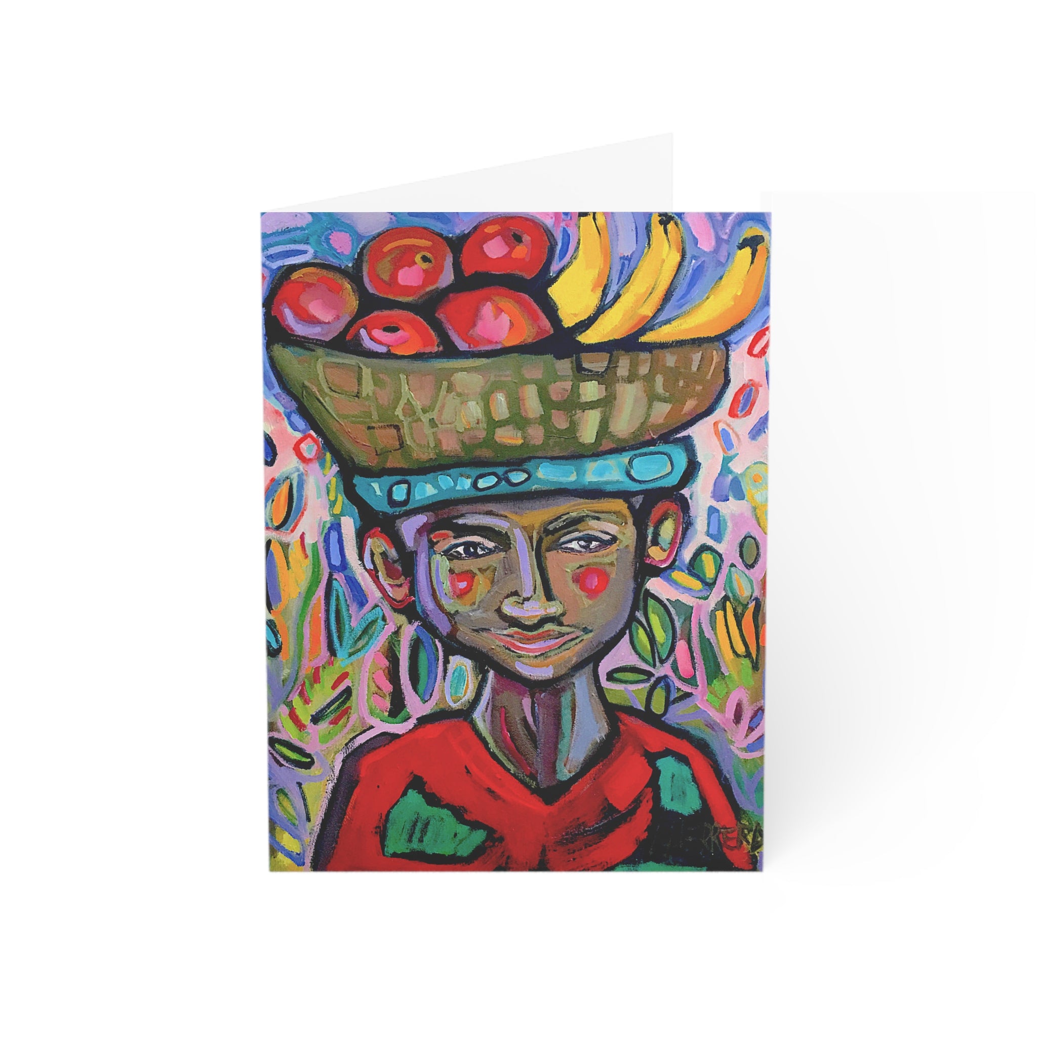 Greeting Card — Colorful Fruit Vendor Art Card (Blank Inside)