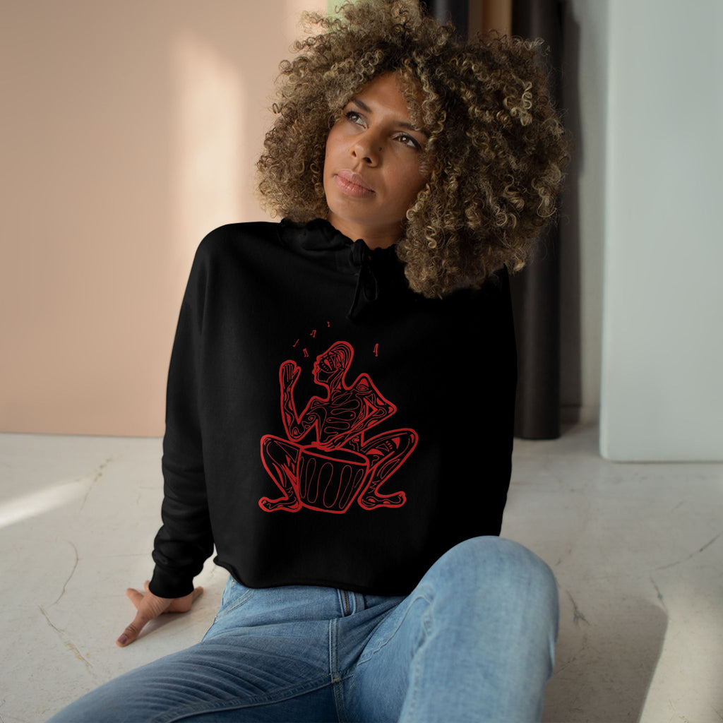Cropped Hoodie Line drawing of Native Drummer —  Art Figure Graphic