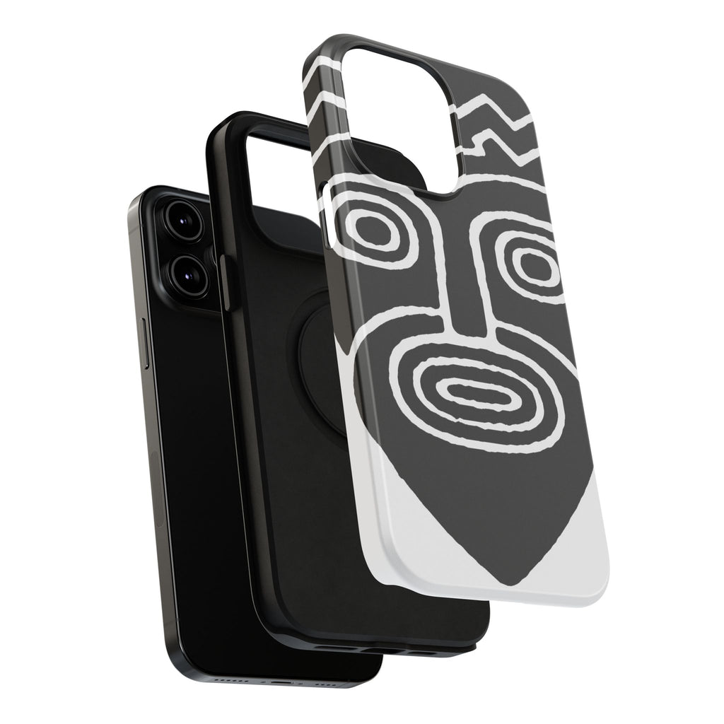 Phone Case — Black & White Tribal Mask Impact-Resistant Case
