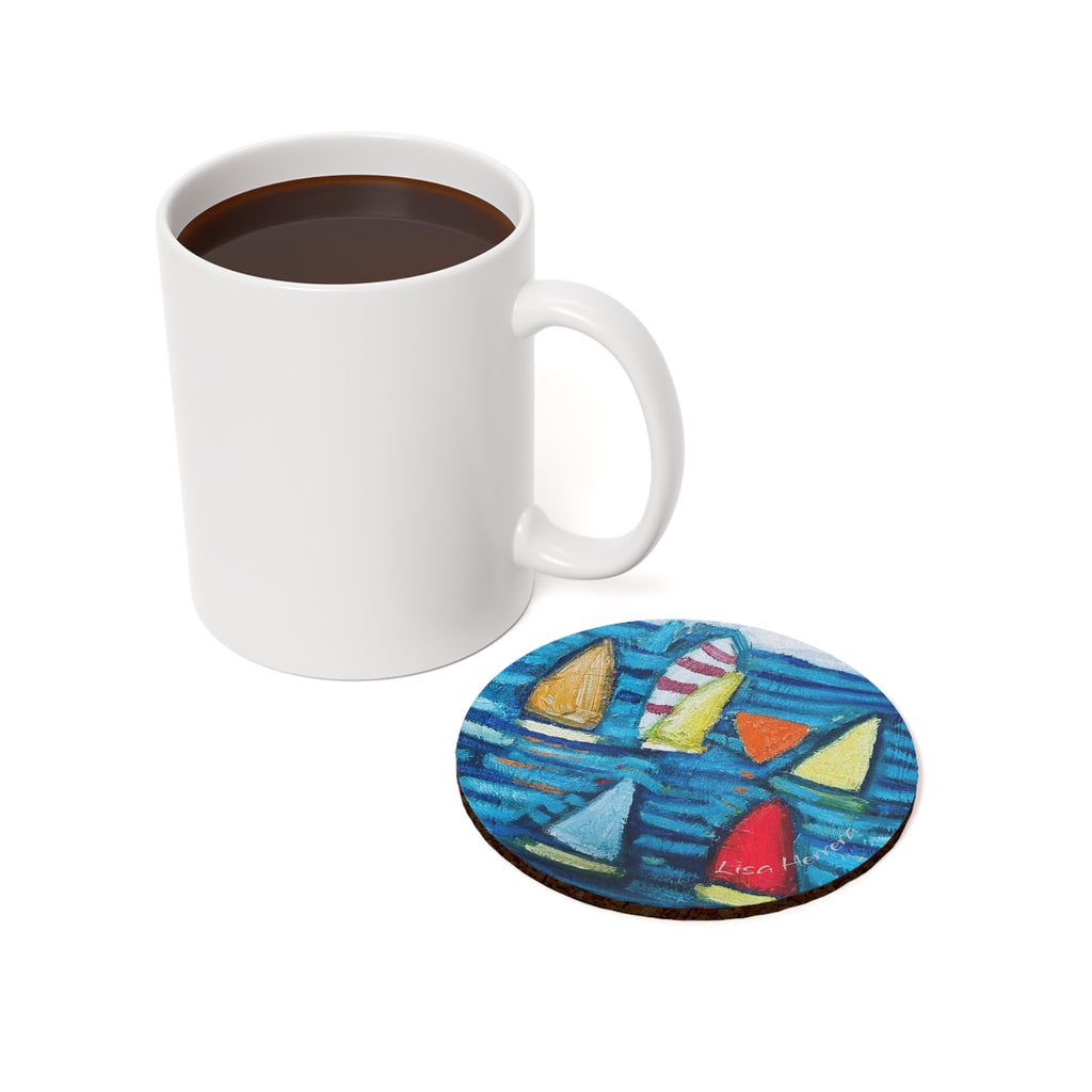 Sailboat Cork Coasters — Colorful Nautical Drink Coaster (Set)