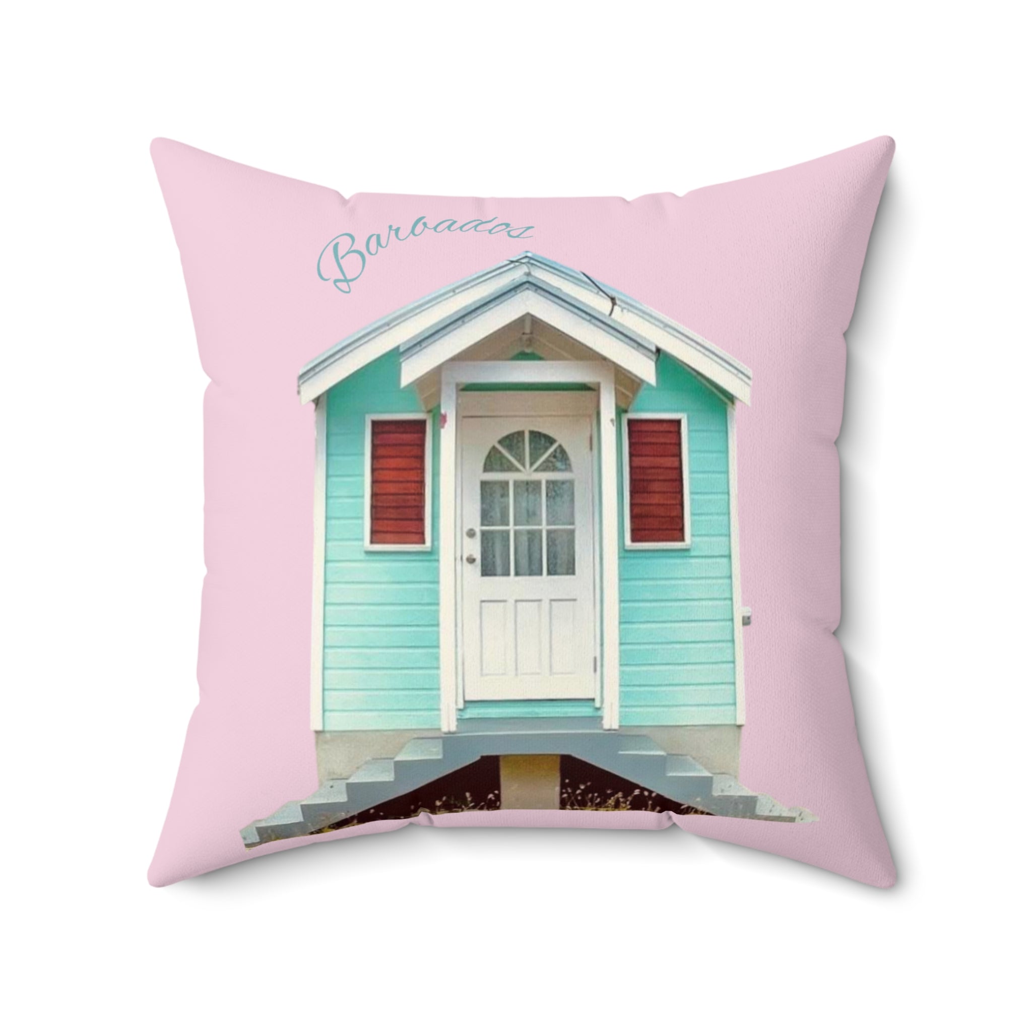 Throw Pillow Chattel House Barbados Pink - Tropical Decorative Cushion