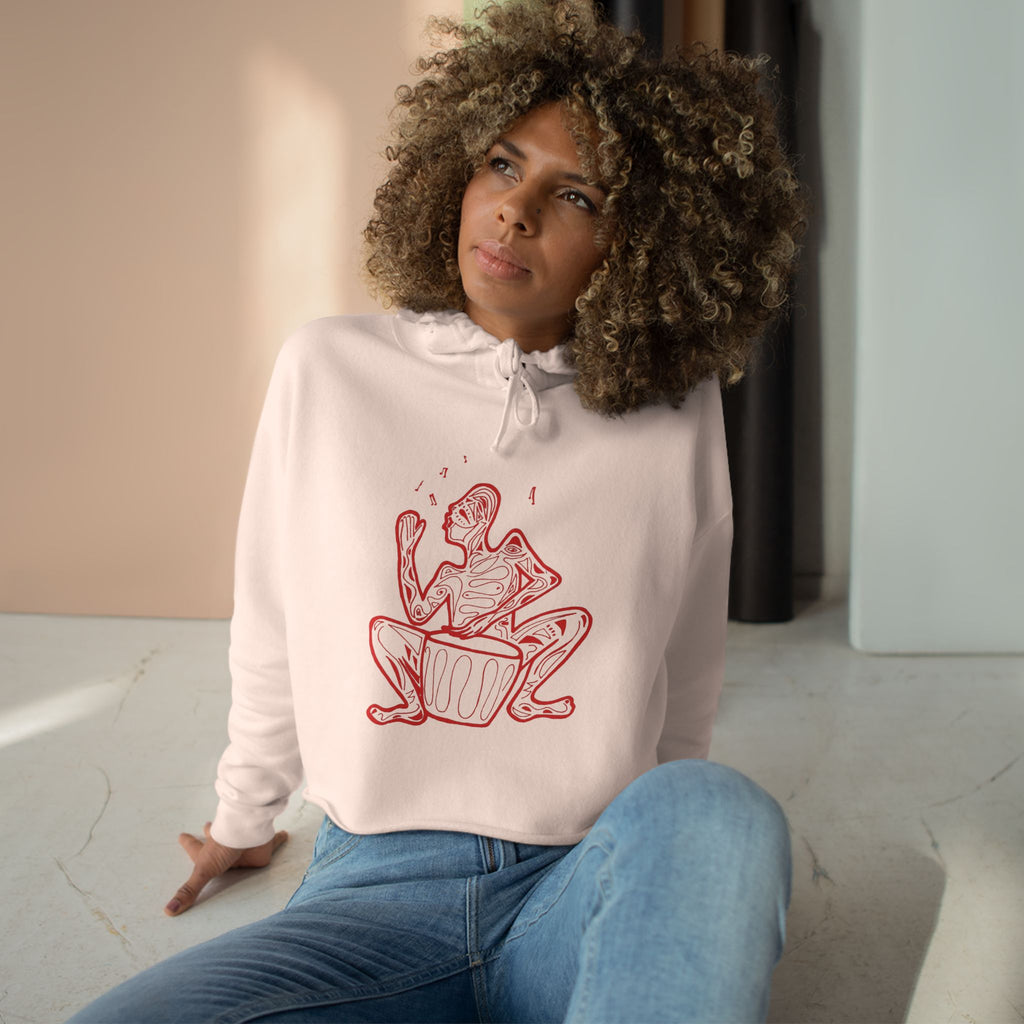 Cropped Hoodie Line drawing of Native Drummer —  Art Figure Graphic