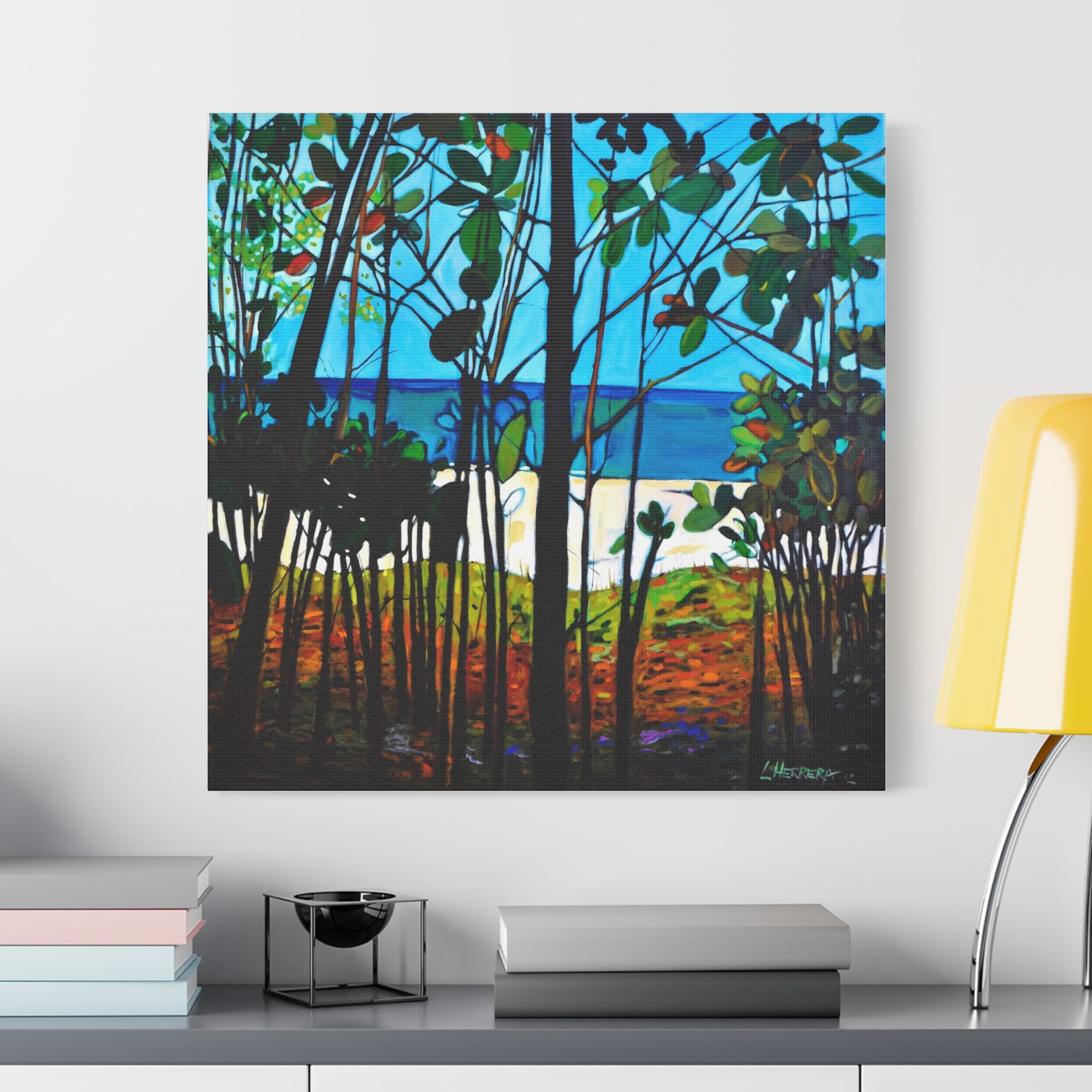 Canvas Print Lisa Herrera Art Thru The Trees  Wall Art — Beach Trees Seascape Print