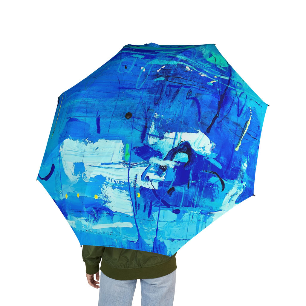 Umbrella Lisa Herrera art print Blue Abstract Art Foldable Umbrella — Semi-Automatic Compact Rain Umbrella