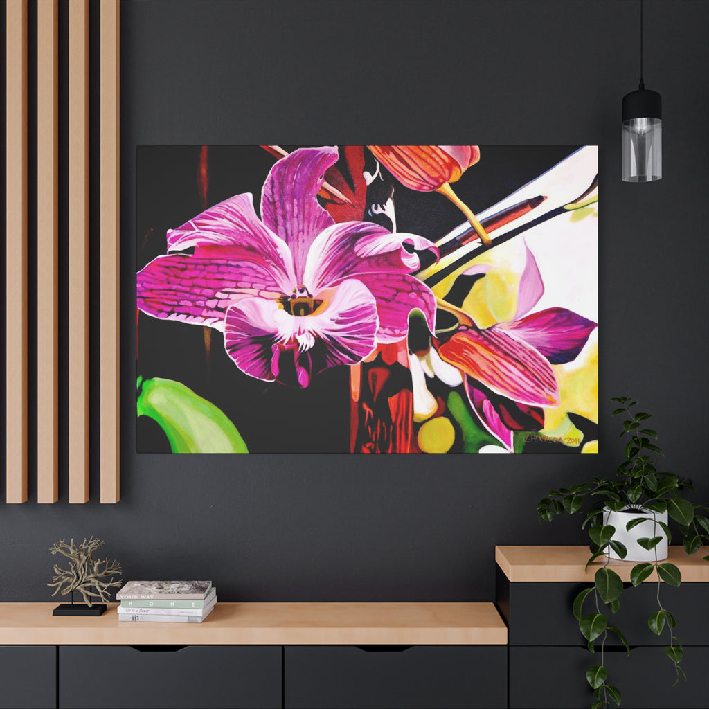 Canvas Print of Purple Orchid — Pink Botanical Wall Art, Matte Stretched Canvas