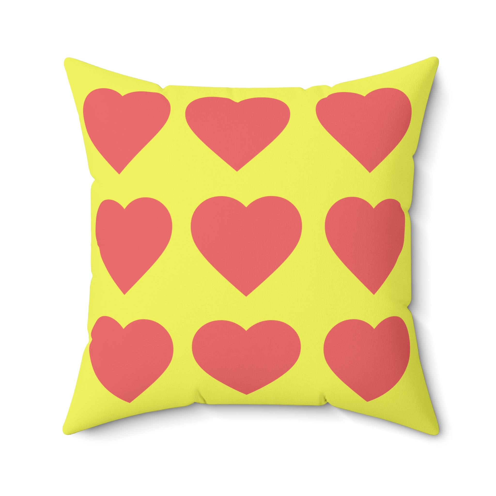 Throw Pillow Red Hearts on Yellow  - Decorative Cushion