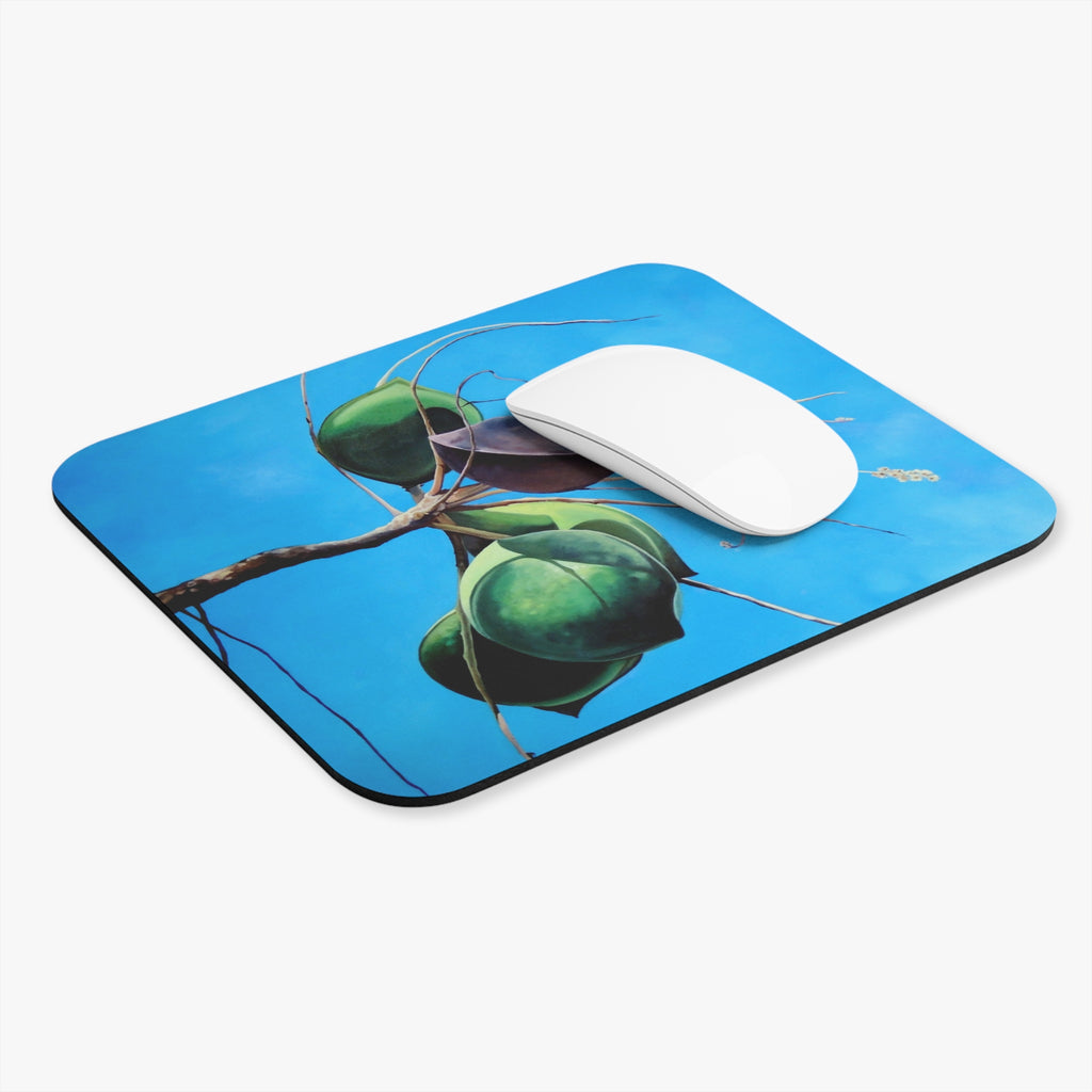 Mouse Pad Print of Painting Caribbean Almonds — Green Almonds on Blue Background