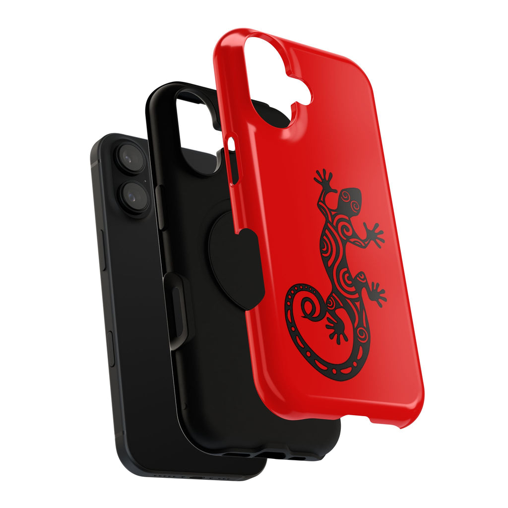 Phone Case Red Impact with Tribal Gecko Design — Shockproof Protective Cover