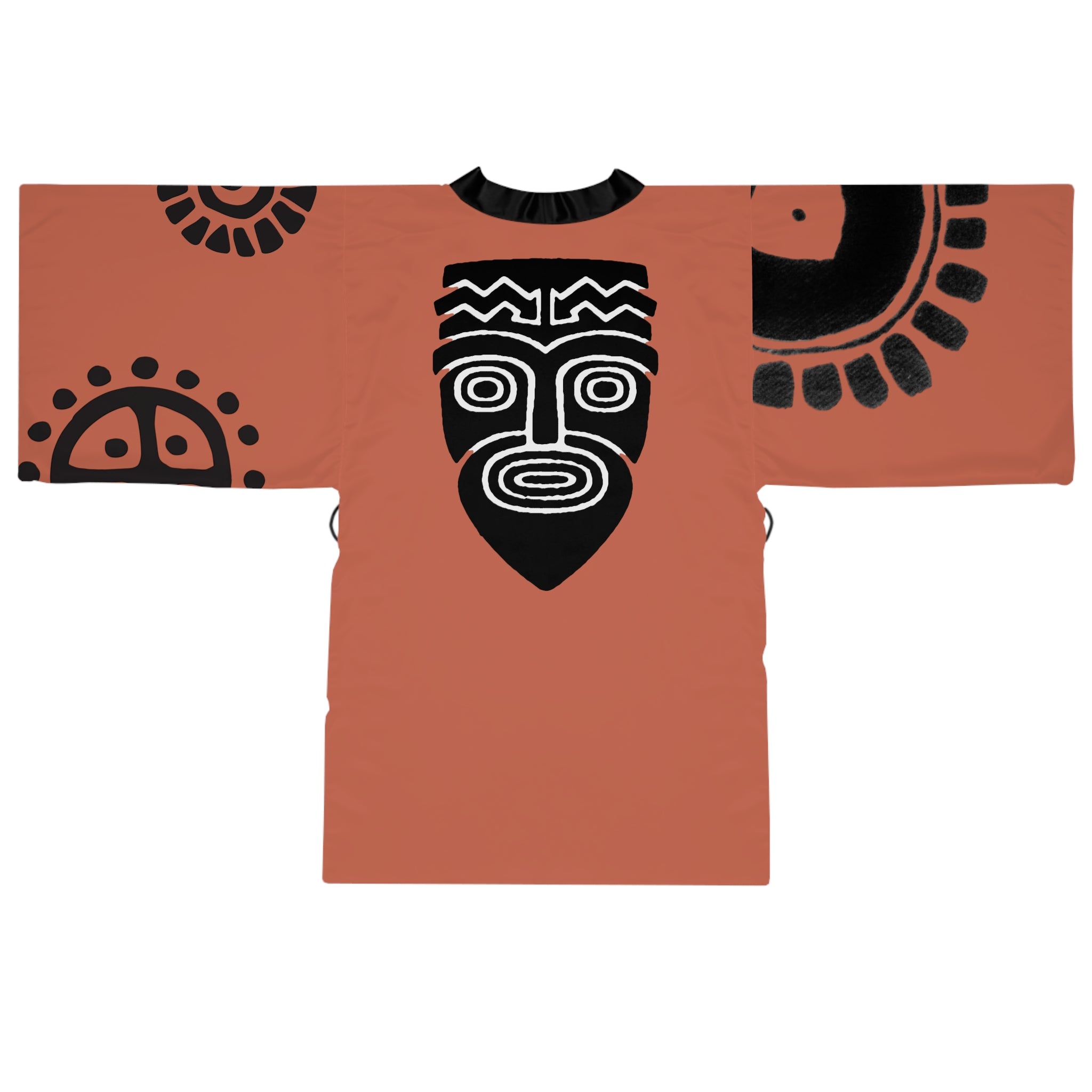 Kimono Robe Petroglyphs Brown — Lightweight Long Sleeve Lounge Wrap