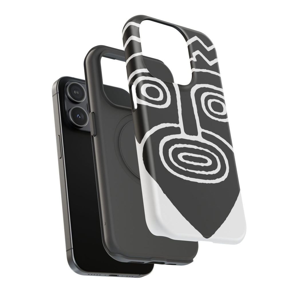 Phone Case — Black & White Tribal Mask Impact-Resistant Case