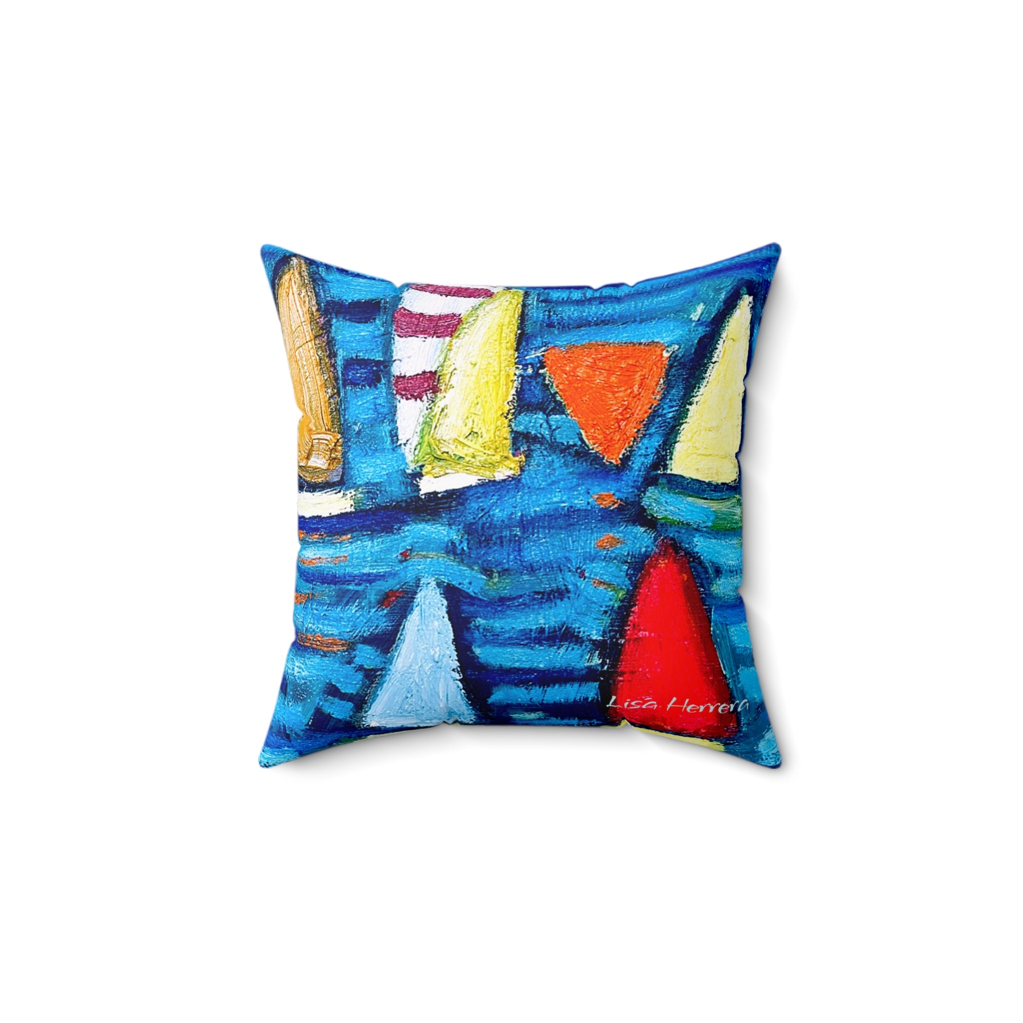 Throw Pillow Sailboats on Blue Waters Decorative Square Pillow – Colorful Nautical Throw Pillow