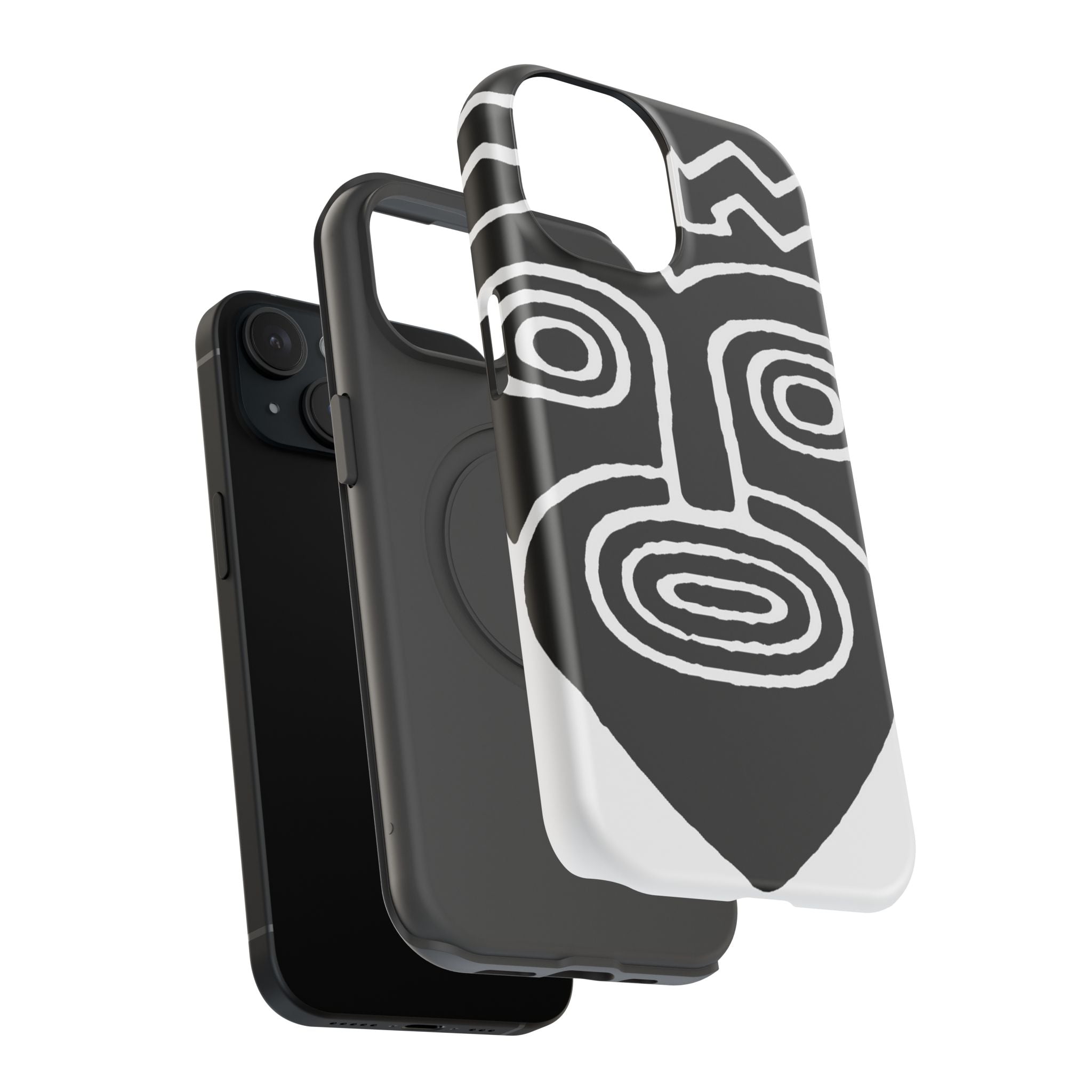 Phone Case — Black & White Tribal Mask Impact-Resistant Case