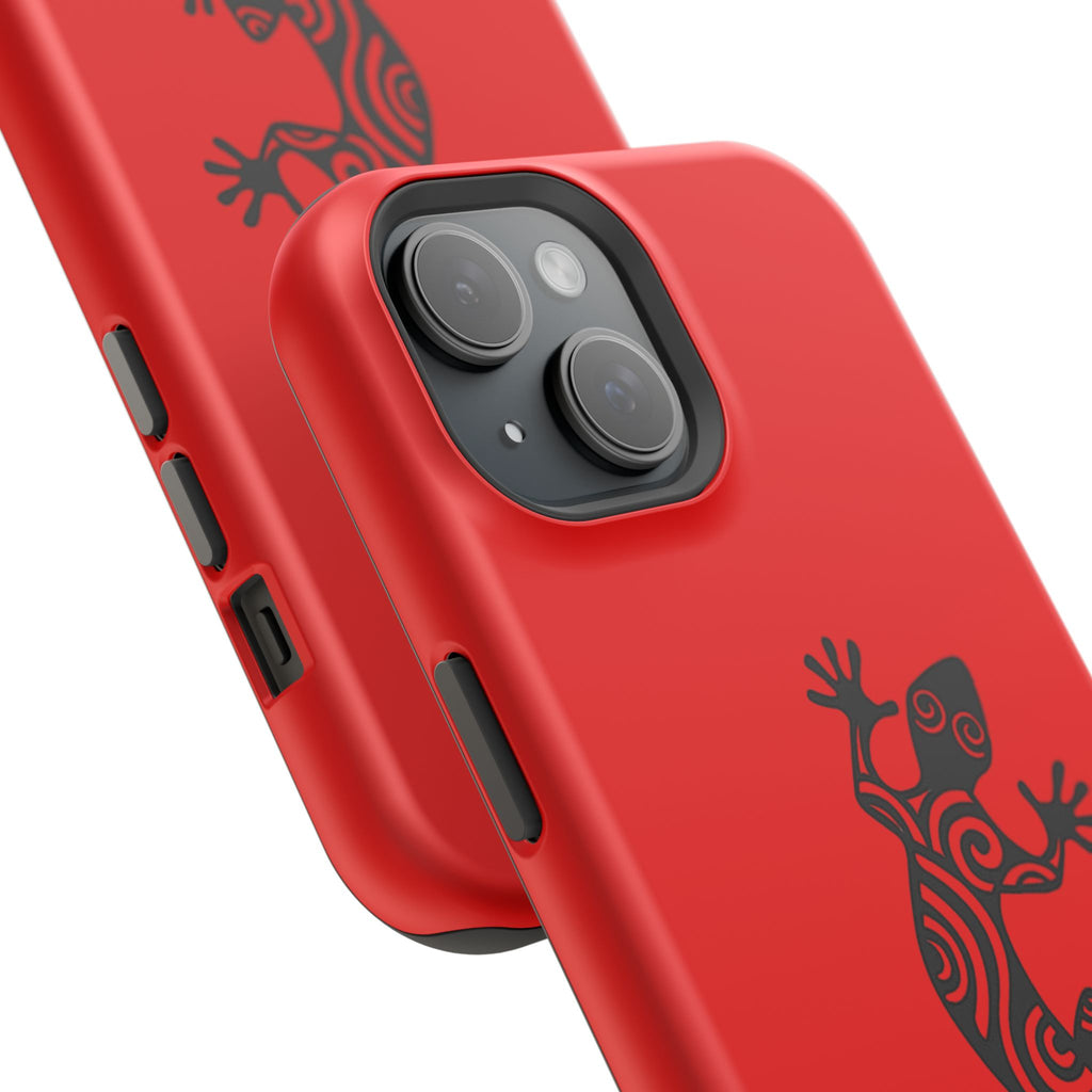 Phone Case Red Impact with Tribal Gecko Design — Shockproof Protective Cover