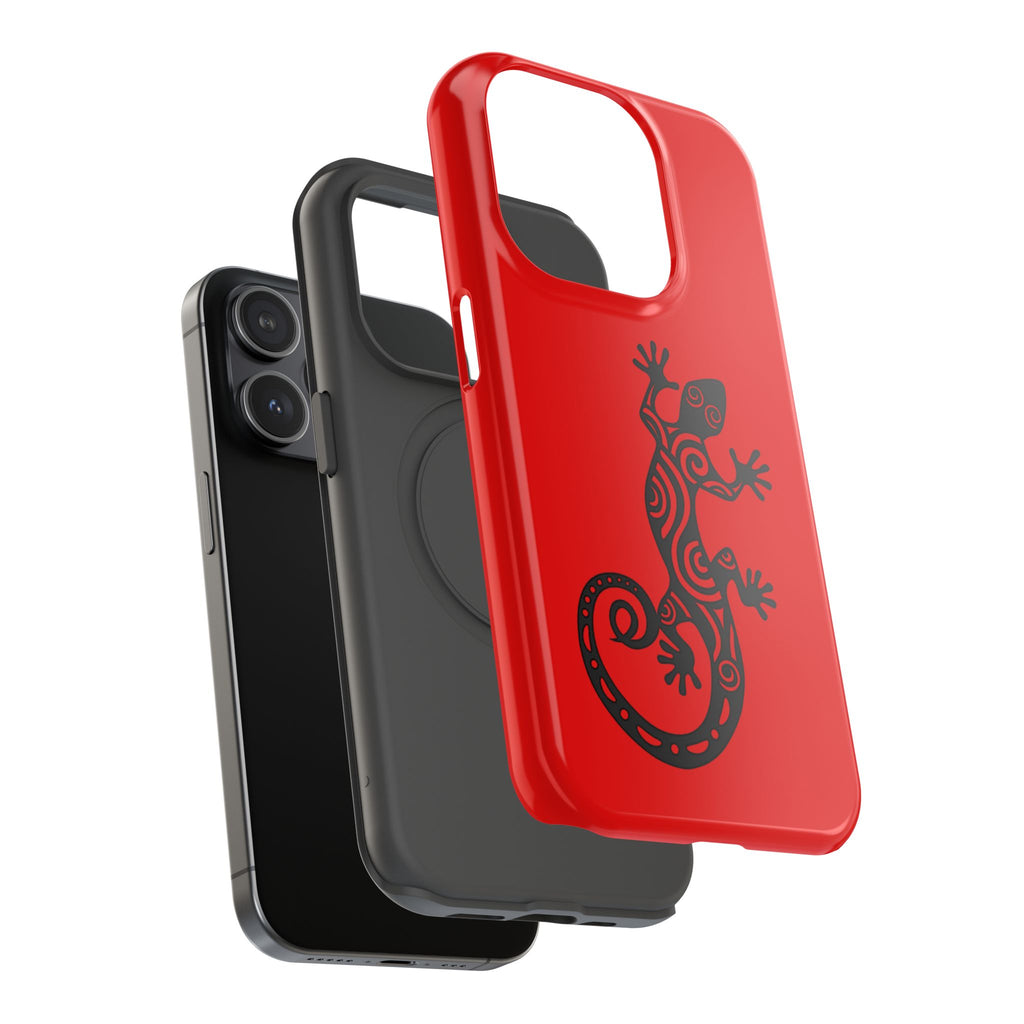 Phone Case Red Impact with Tribal Gecko Design — Shockproof Protective Cover