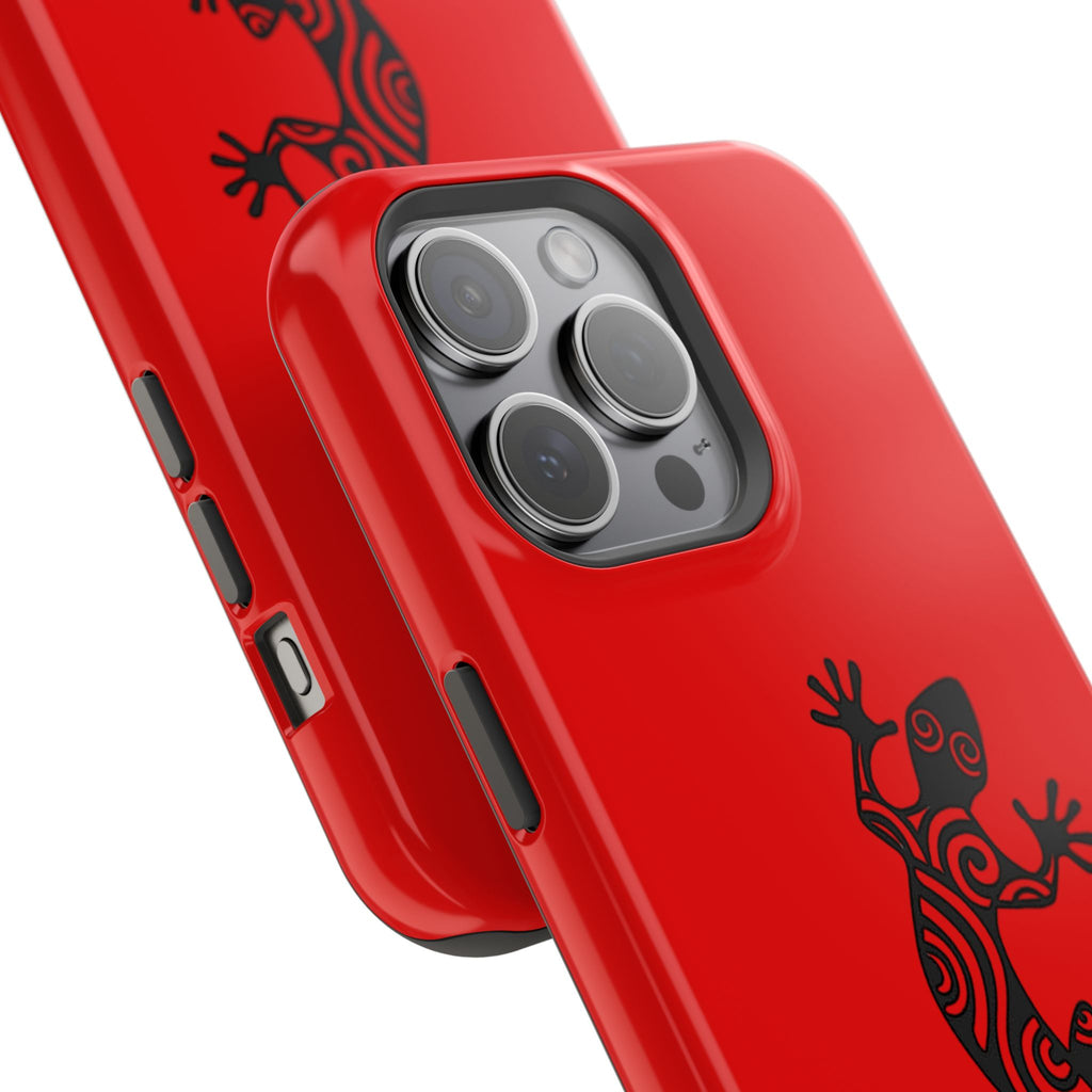 Phone Case Red Impact with Tribal Gecko Design — Shockproof Protective Cover