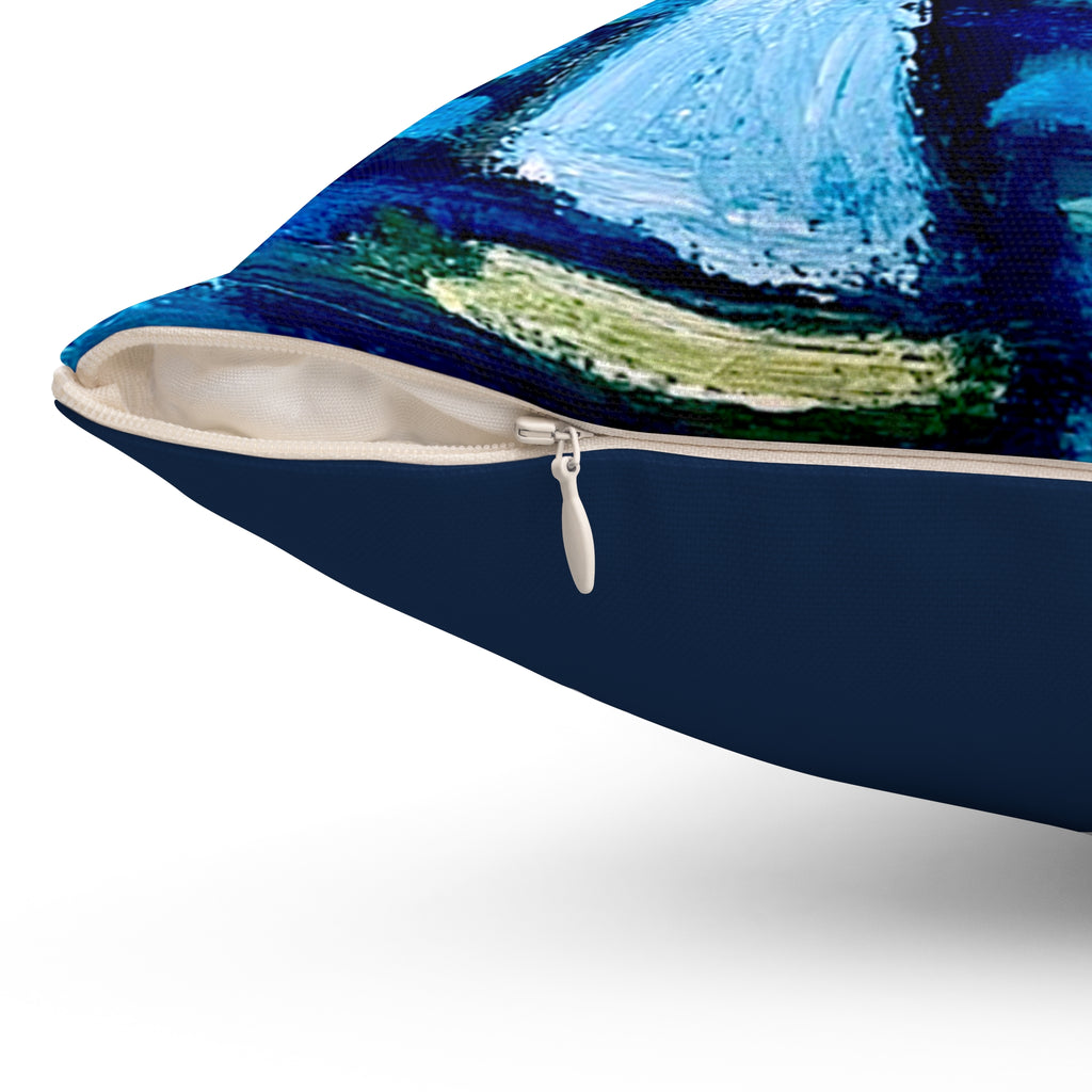 Throw Pillow Sailboats on Blue Waters Decorative Square Pillow – Colorful Nautical Throw Pillow