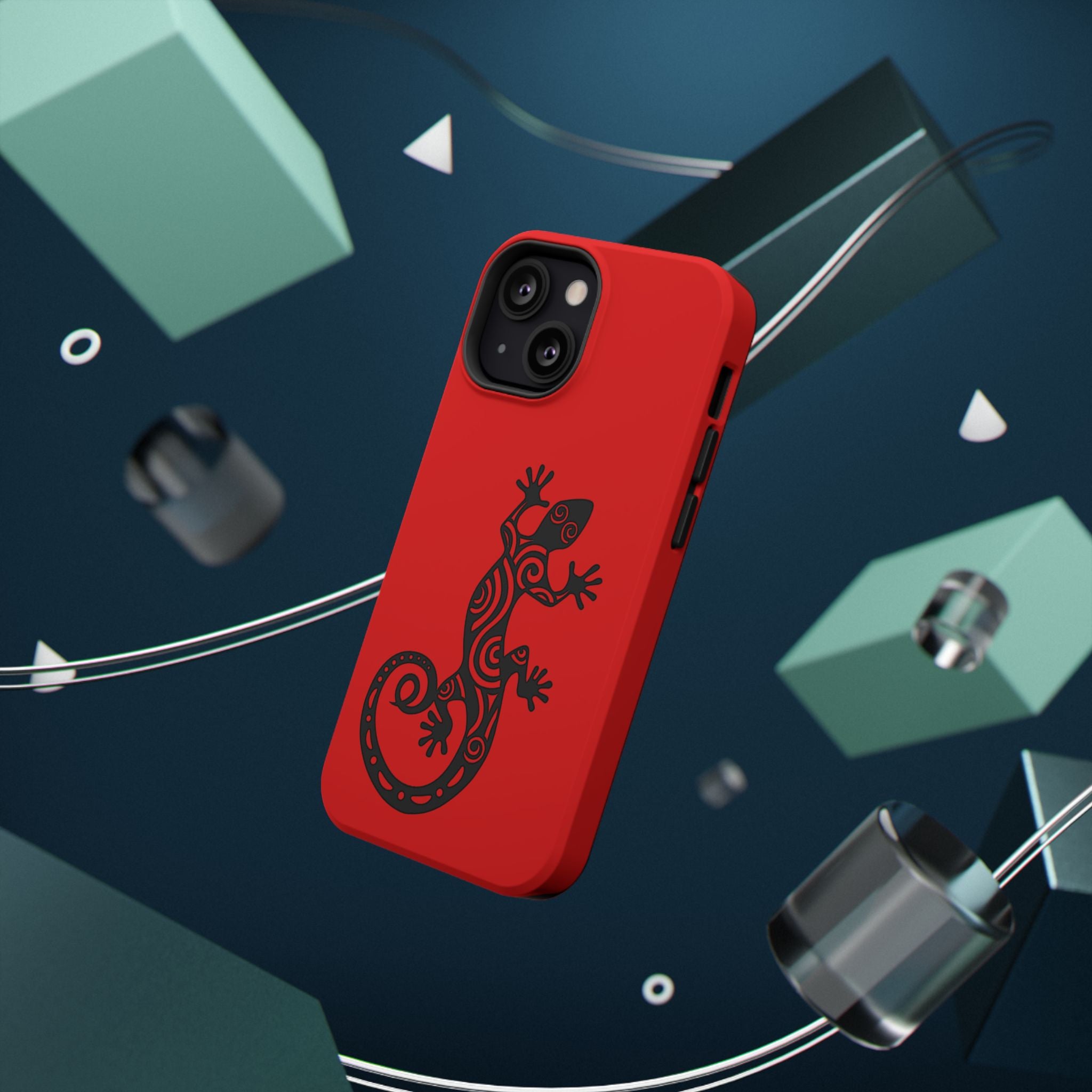 Phone Case Red Impact with Tribal Gecko Design — Shockproof Protective Cover