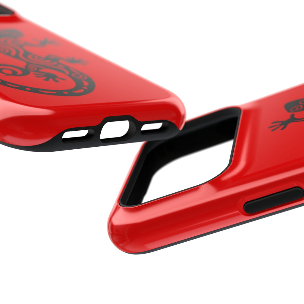 Phone Case Red Impact with Tribal Gecko Design — Shockproof Protective Cover