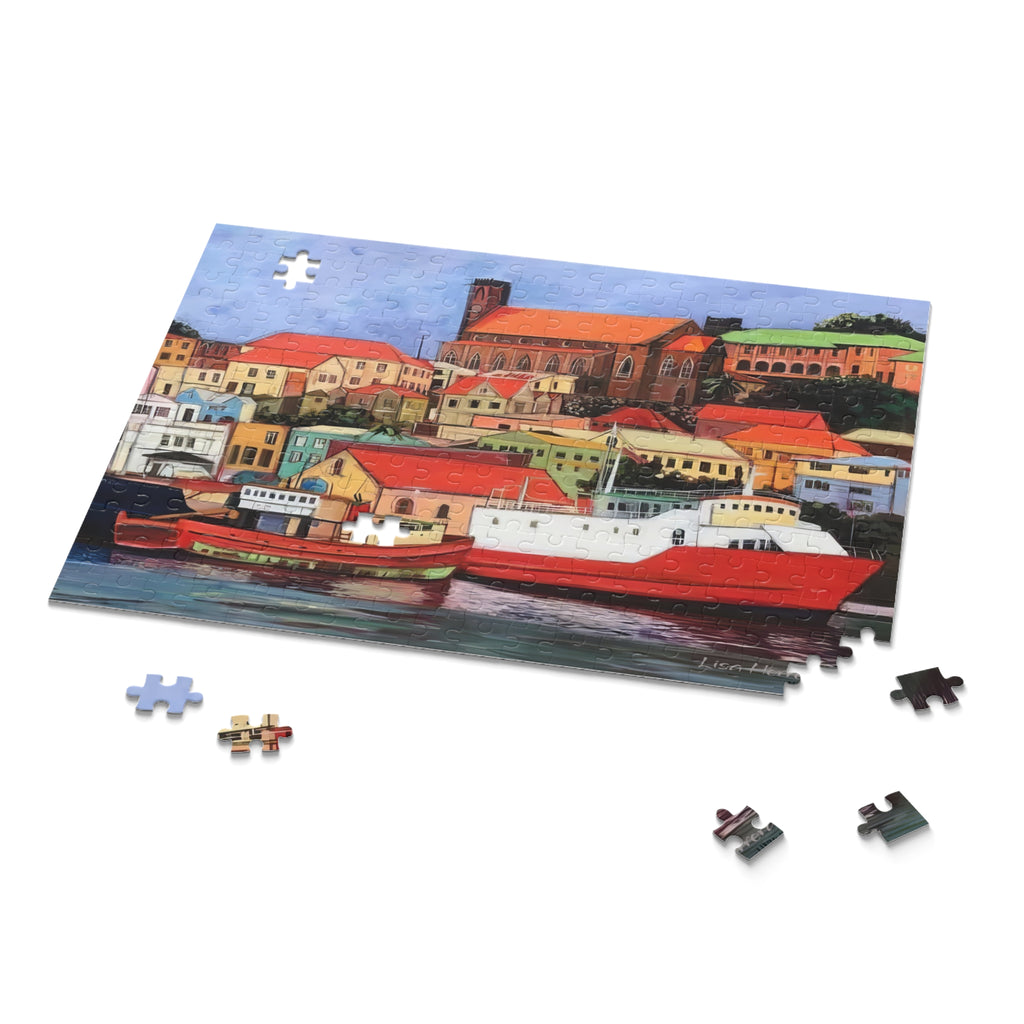 Puzzle Lisa Herrera art print St George's Carenage Harbor Puzzle — Colorful Grenada Carenage Jigsaw (120/252/500 pcs)