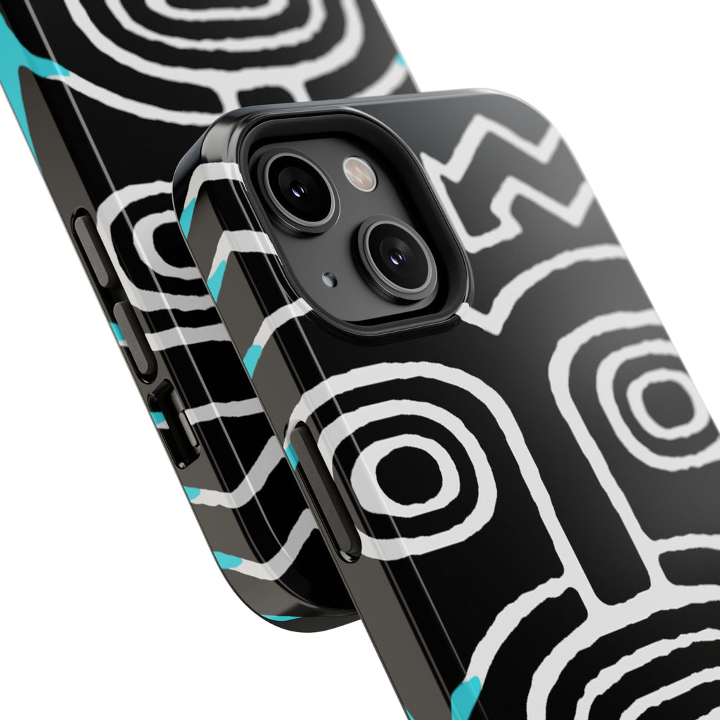 Phone case Impact-Resistant  — Abstract Tribal Mask Design (Black & Teal)