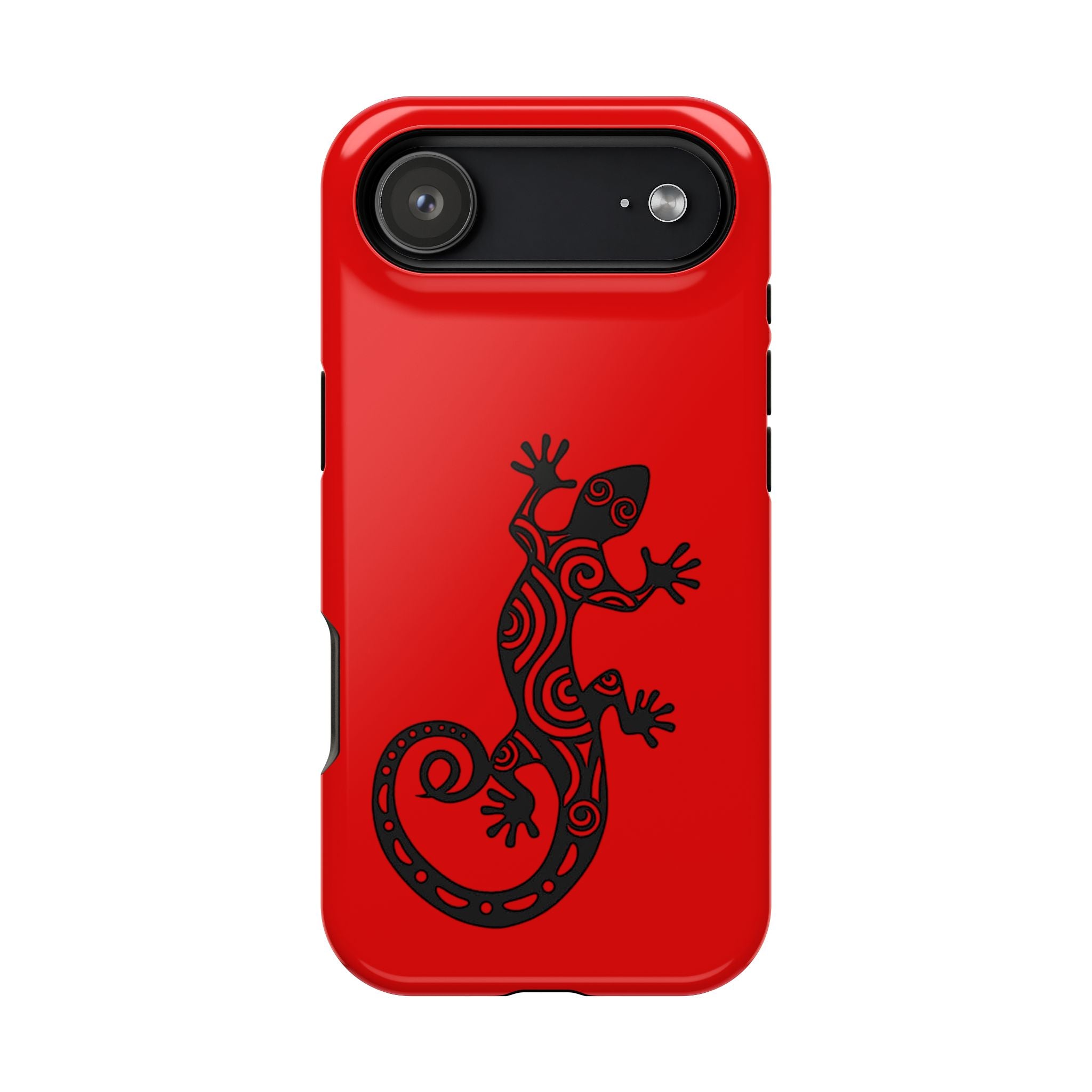Phone Case Red Impact with Tribal Gecko Design — Shockproof Protective Cover