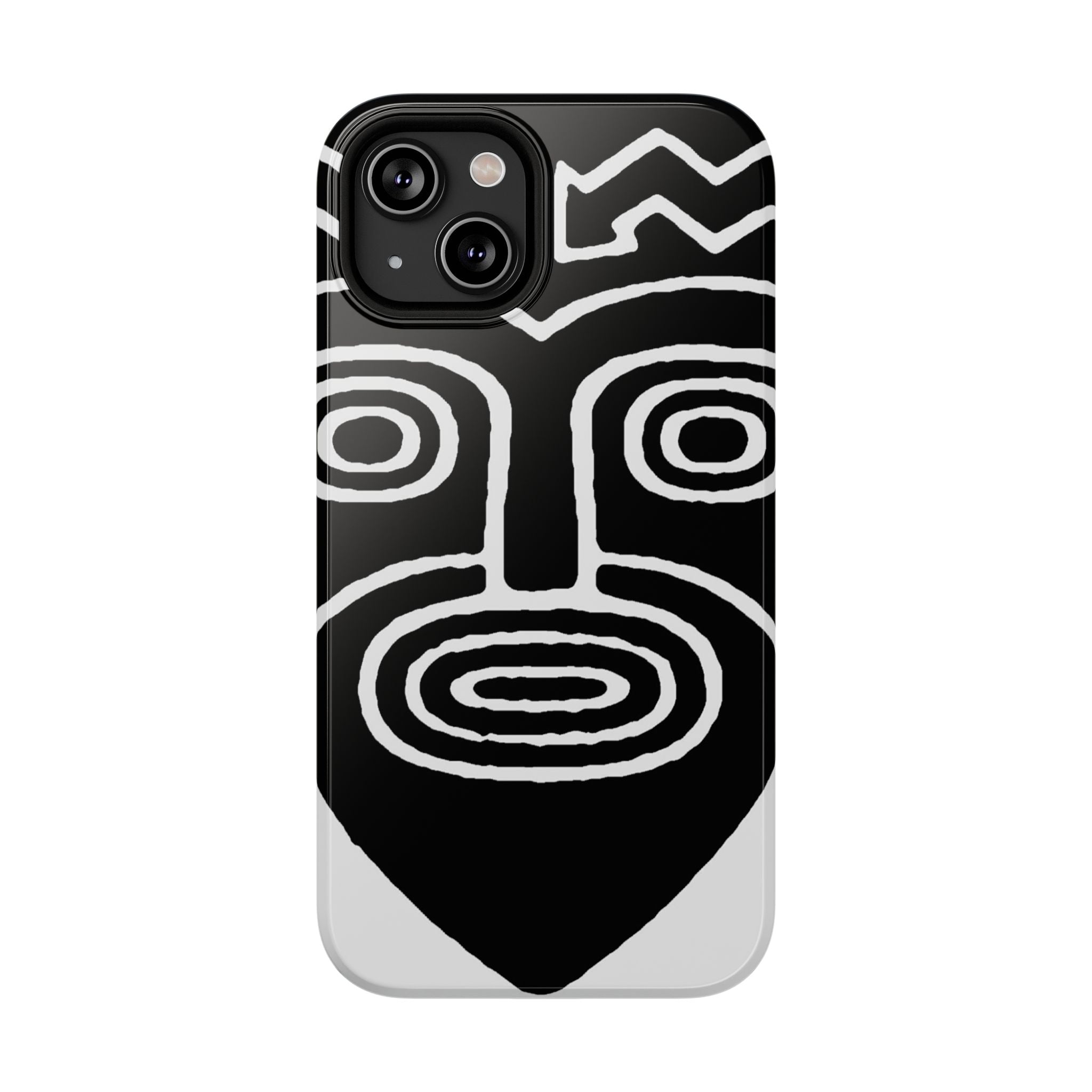 Phone Case — Black & White Tribal Mask Impact-Resistant Case