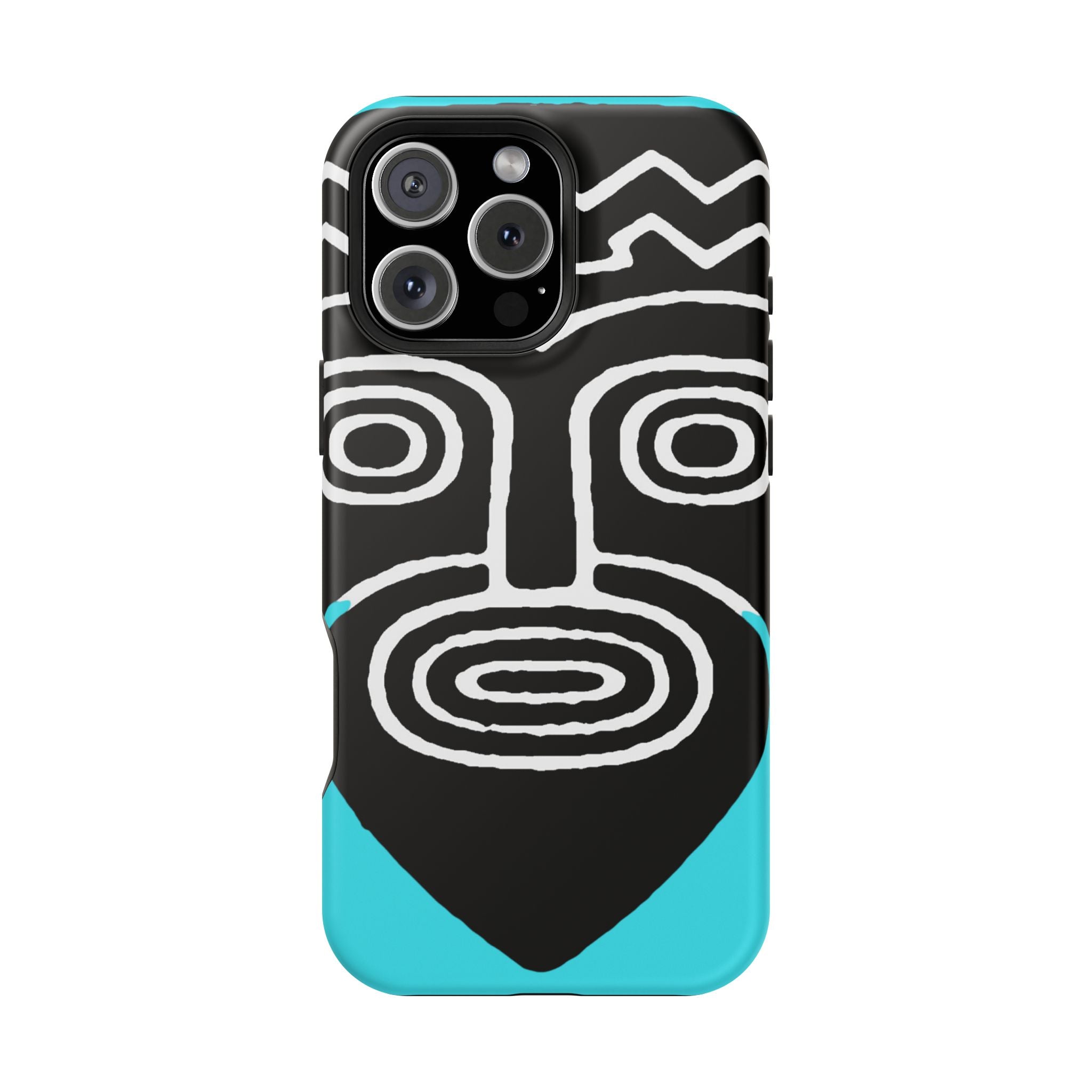 Phone case Impact-Resistant  — Abstract Tribal Mask Design (Black & Teal)