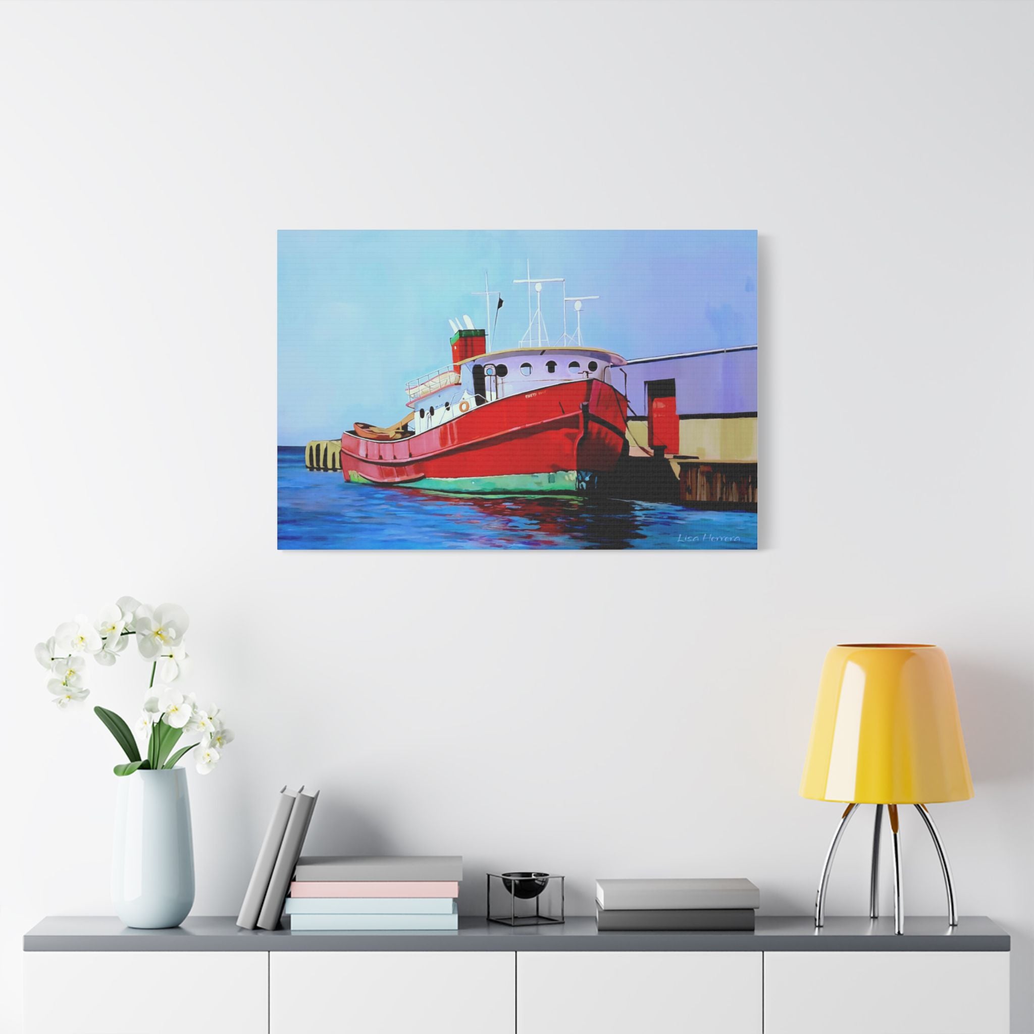 Canvas Print Lisa Herrera Art Red Tugboat Canvas Print — Stretched Satin Wall Art