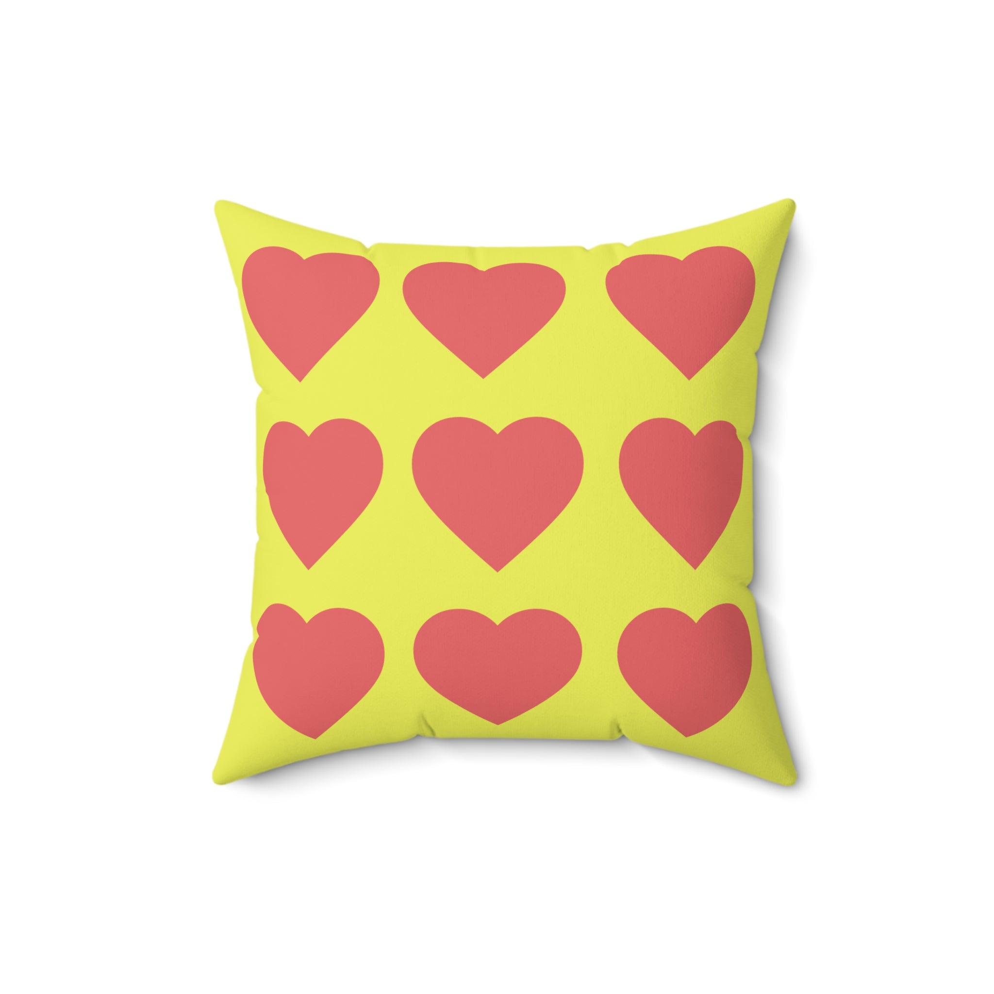 Throw Pillow Red Hearts on Yellow  - Decorative Cushion