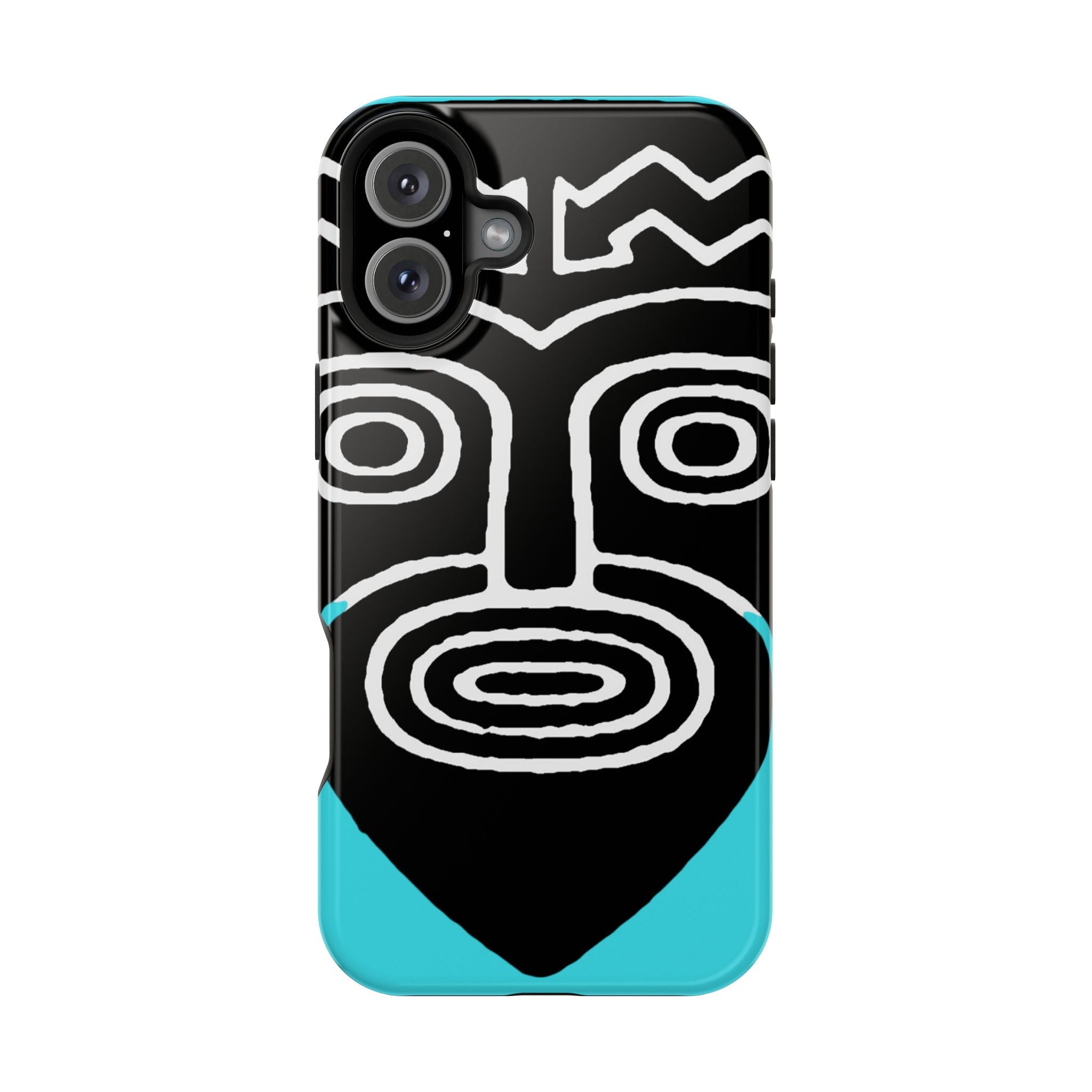 Phone case Impact-Resistant  — Abstract Tribal Mask Design (Black & Teal)
