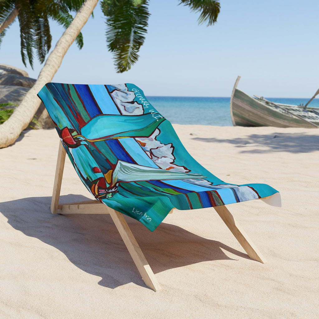 Beach Towel Grenada Lisa Herrera workboat race print  — Colorful workboat race Print (Coastal Vacation, Relaxation)