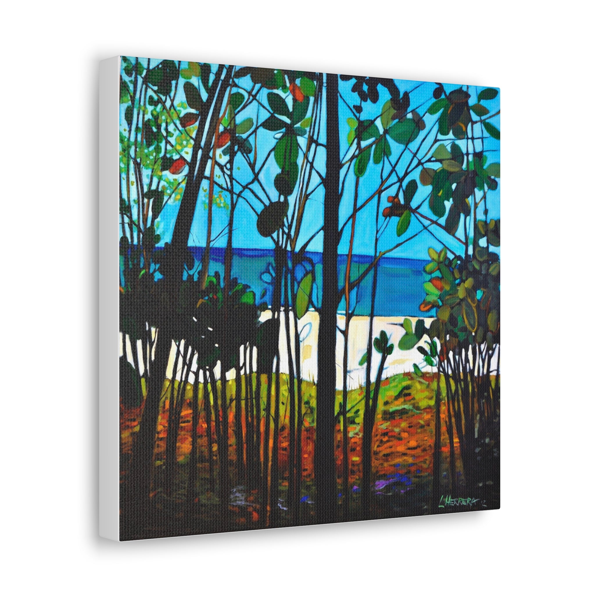 Canvas Print Lisa Herrera Art Thru The Trees  Wall Art — Beach Trees Seascape Print