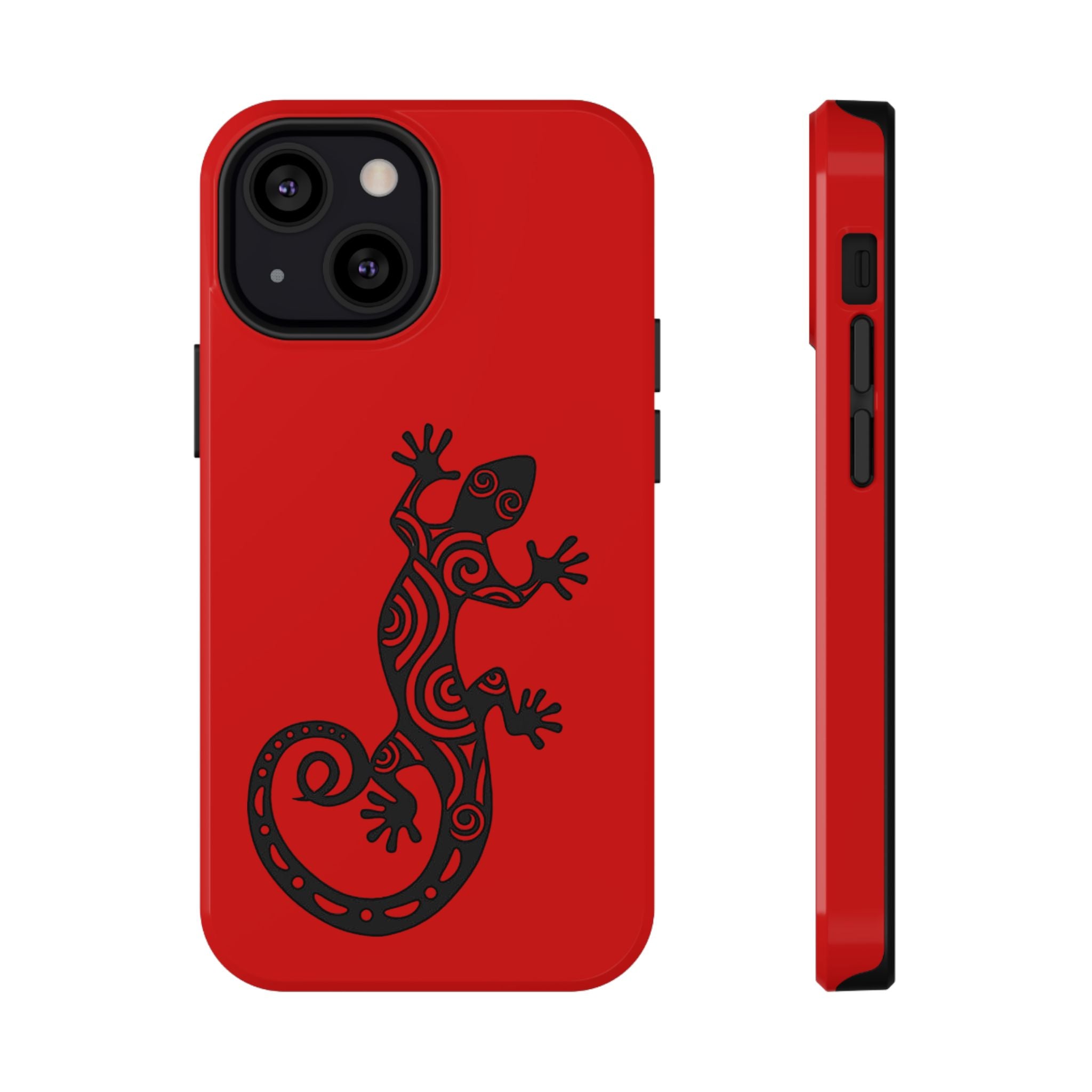 Phone Case Red Impact with Tribal Gecko Design — Shockproof Protective Cover