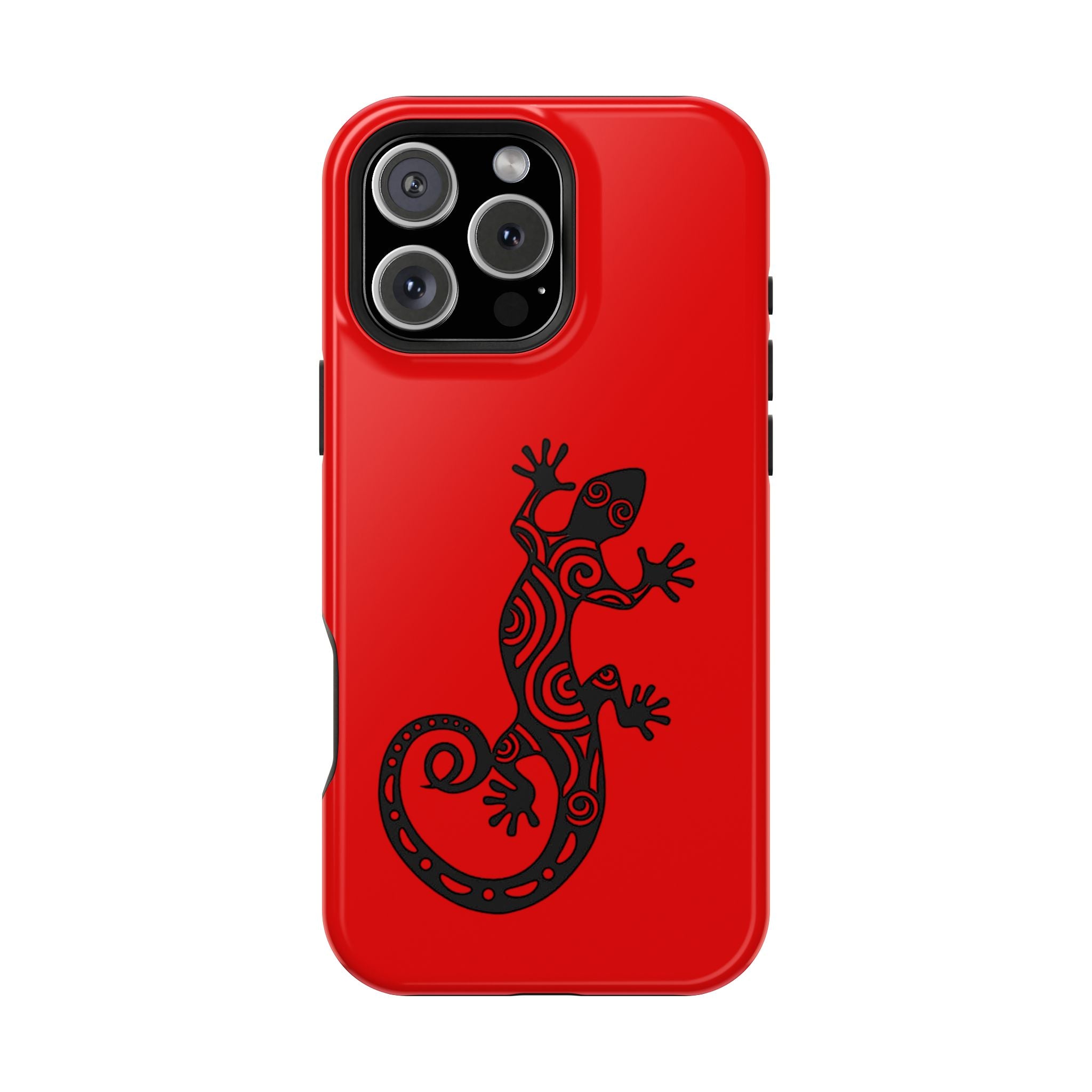 Phone Case Red Impact with Tribal Gecko Design — Shockproof Protective Cover