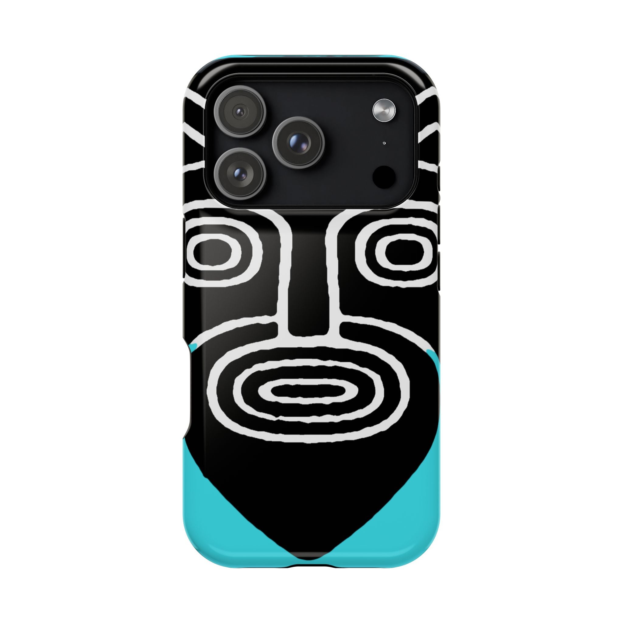 Phone case Impact-Resistant  — Abstract Tribal Mask Design (Black & Teal)