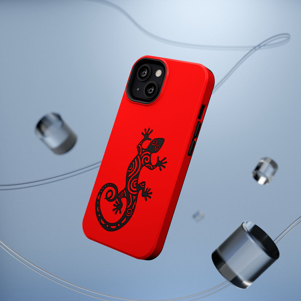 Phone Case Red Impact with Tribal Gecko Design — Shockproof Protective Cover