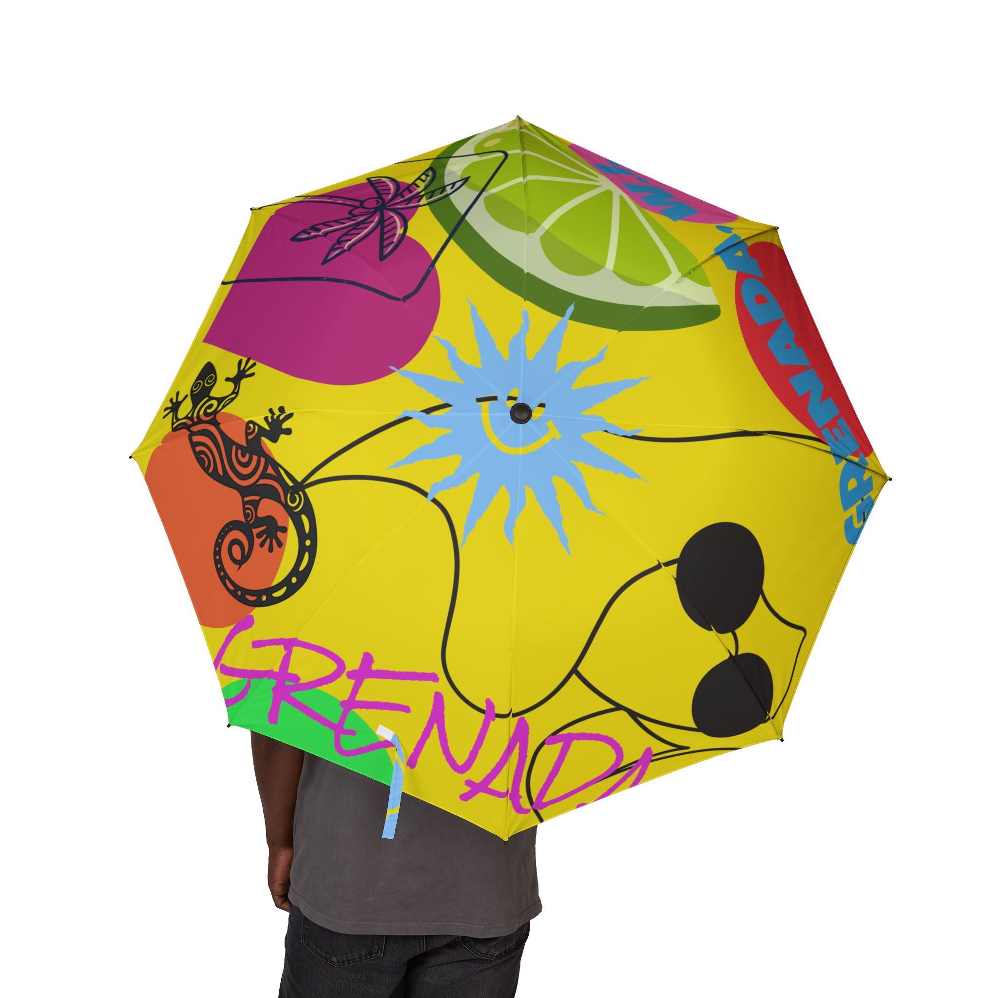Umbrella Grenada Abstract Art Foldable  – Colorful Semi-Automatic Rain Shield