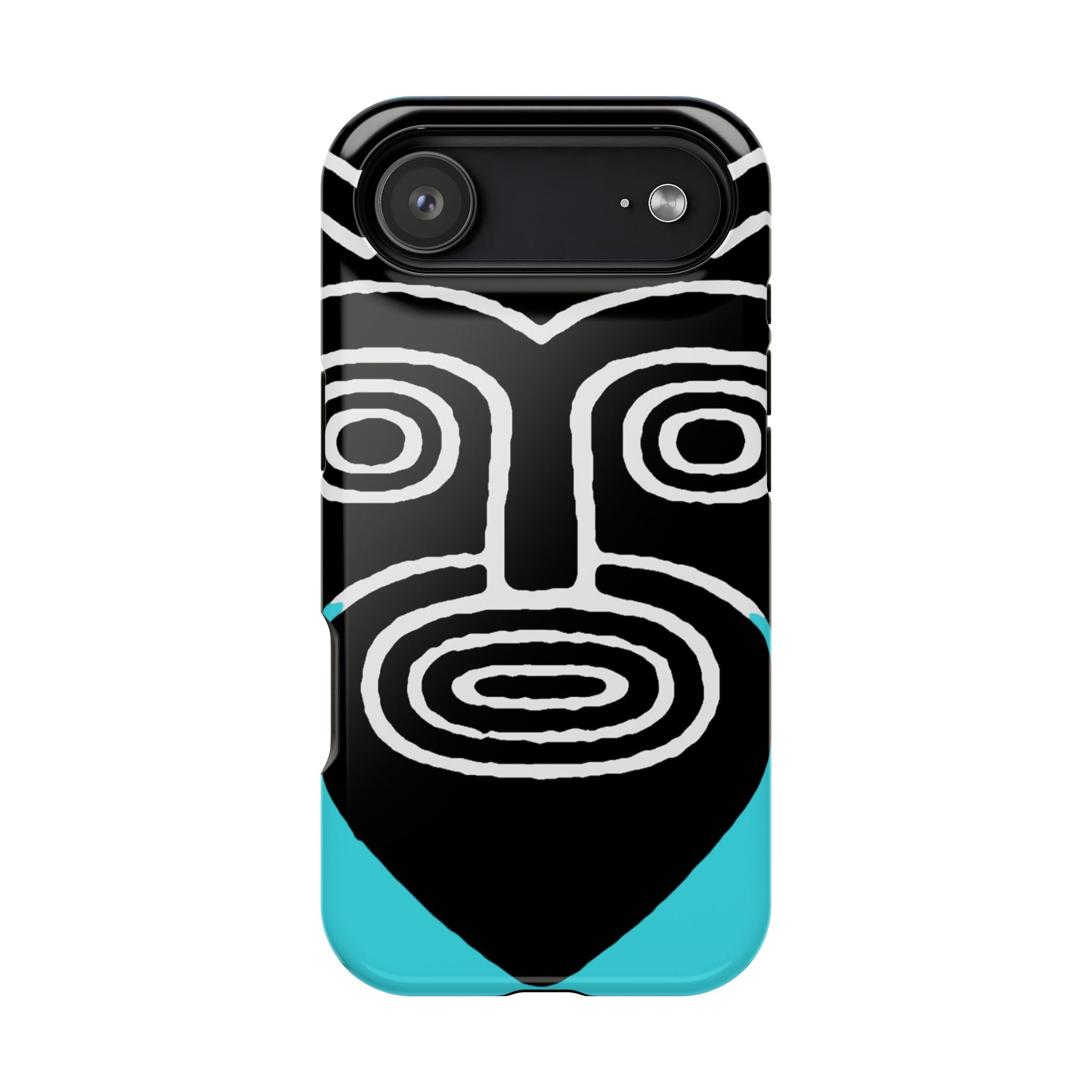 Phone case Impact-Resistant  — Abstract Tribal Mask Design (Black & Teal)