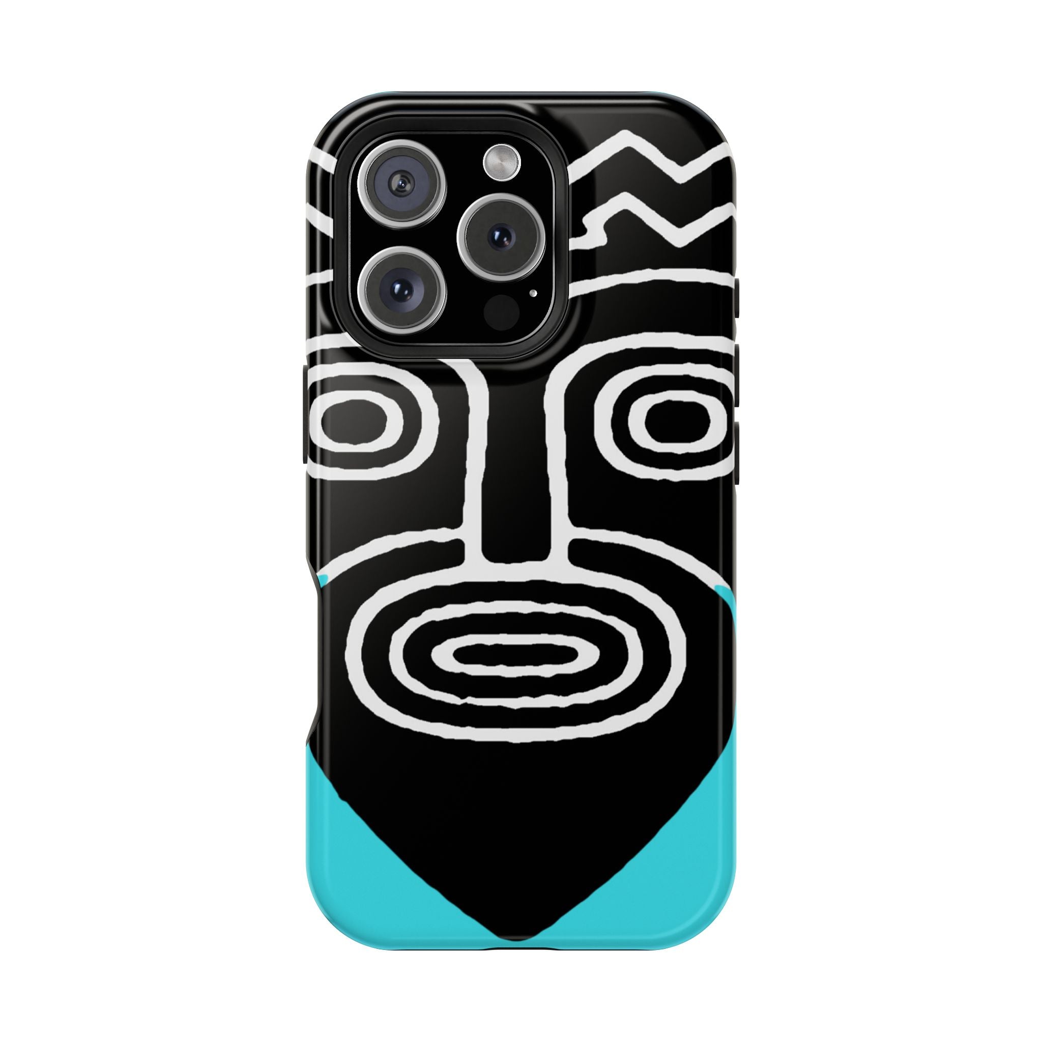 Phone case Impact-Resistant  — Abstract Tribal Mask Design (Black & Teal)
