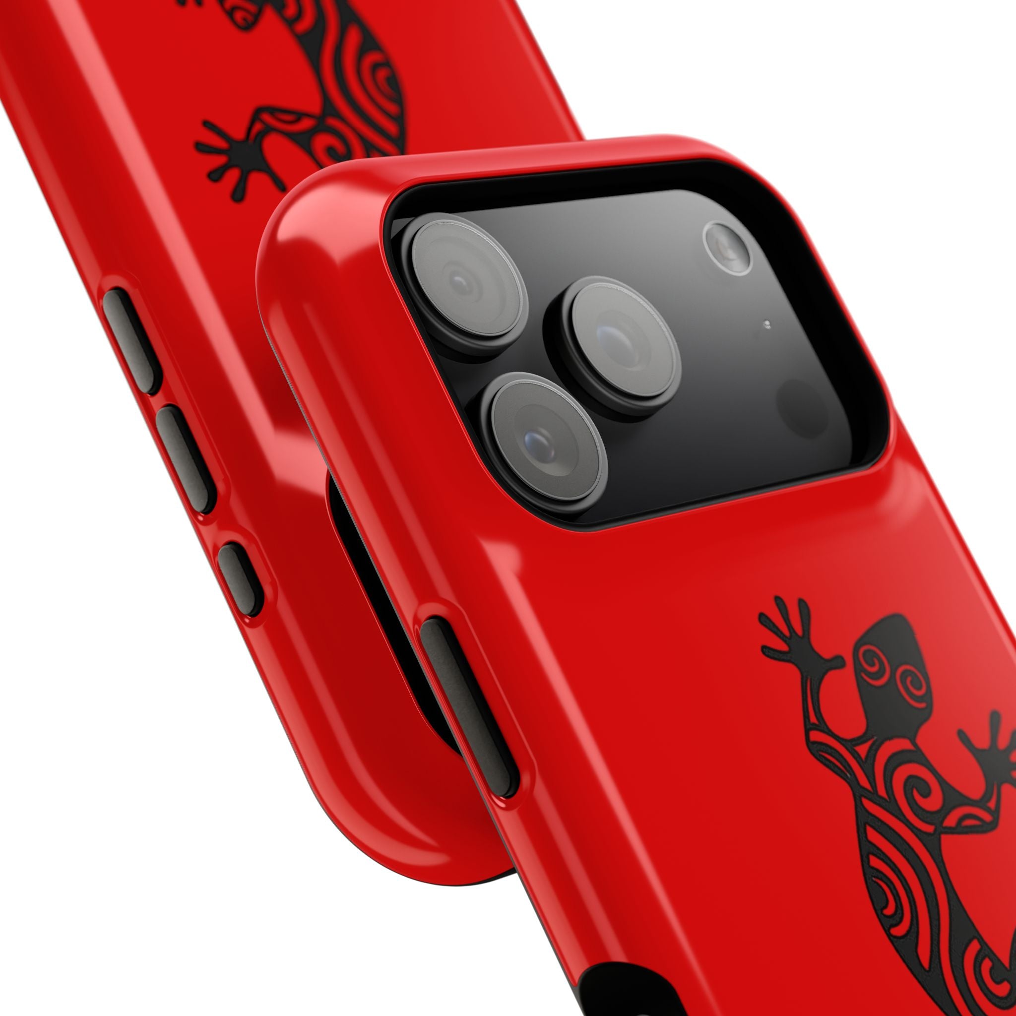 Phone Case Red Impact with Tribal Gecko Design — Shockproof Protective Cover