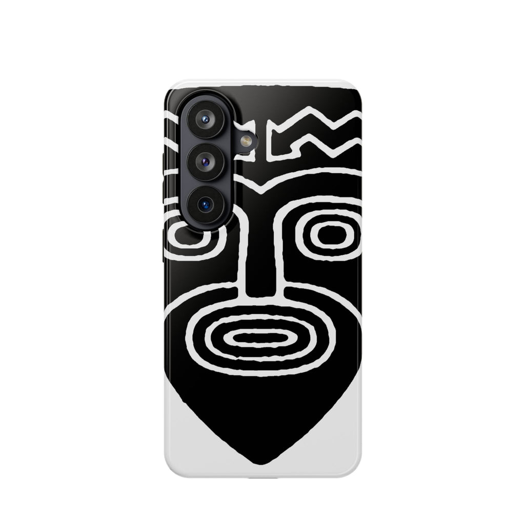 Phone Case — Black & White Tribal Mask Impact-Resistant Case