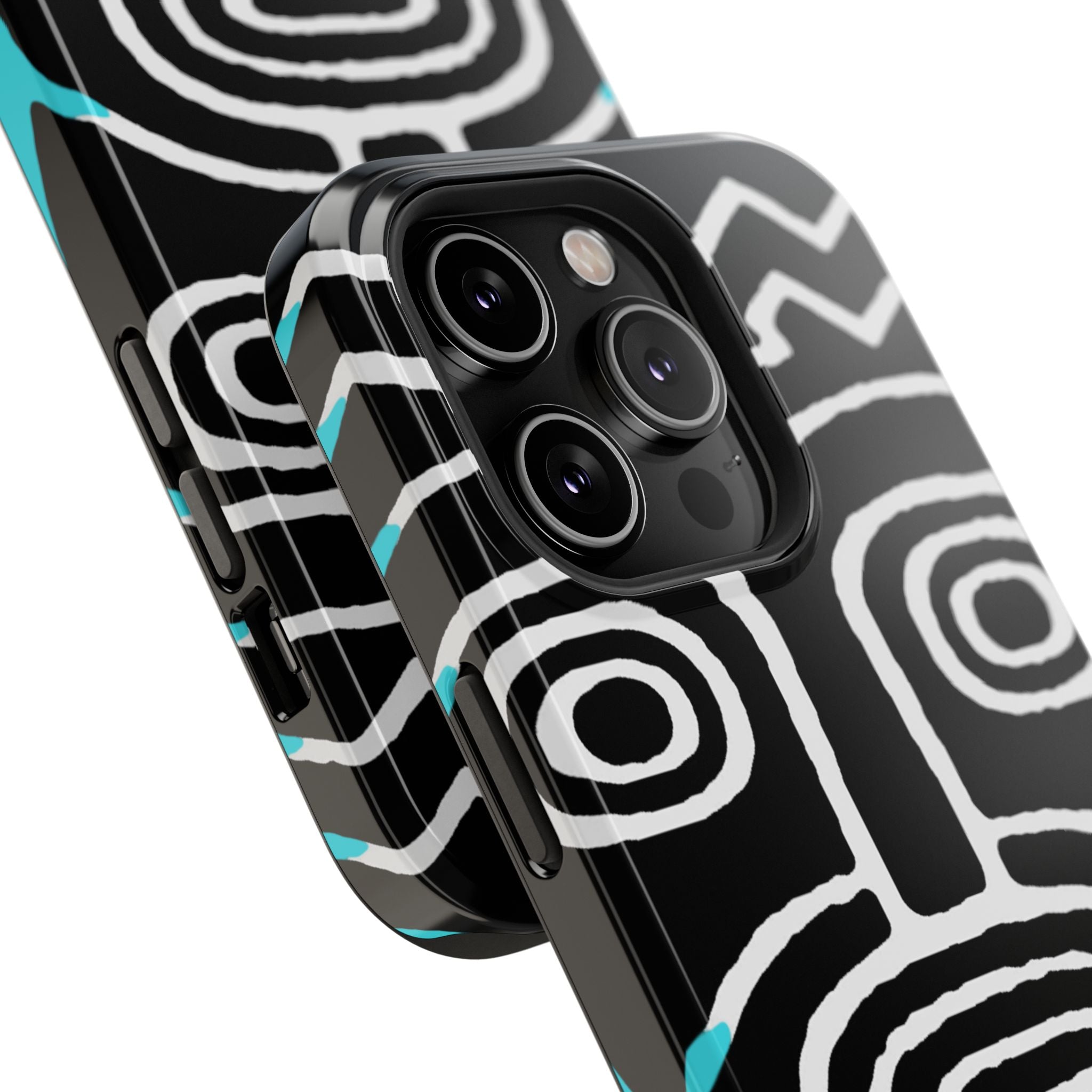 Phone case Impact-Resistant  — Abstract Tribal Mask Design (Black & Teal)