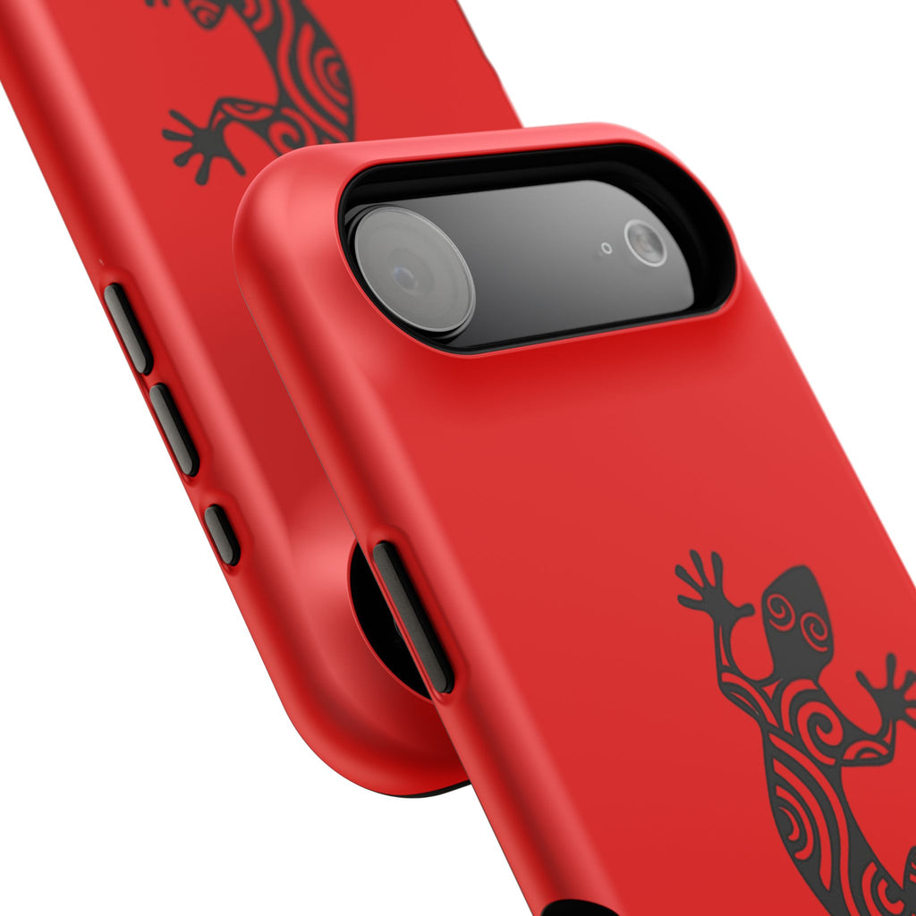 Phone Case Red Impact with Tribal Gecko Design — Shockproof Protective Cover