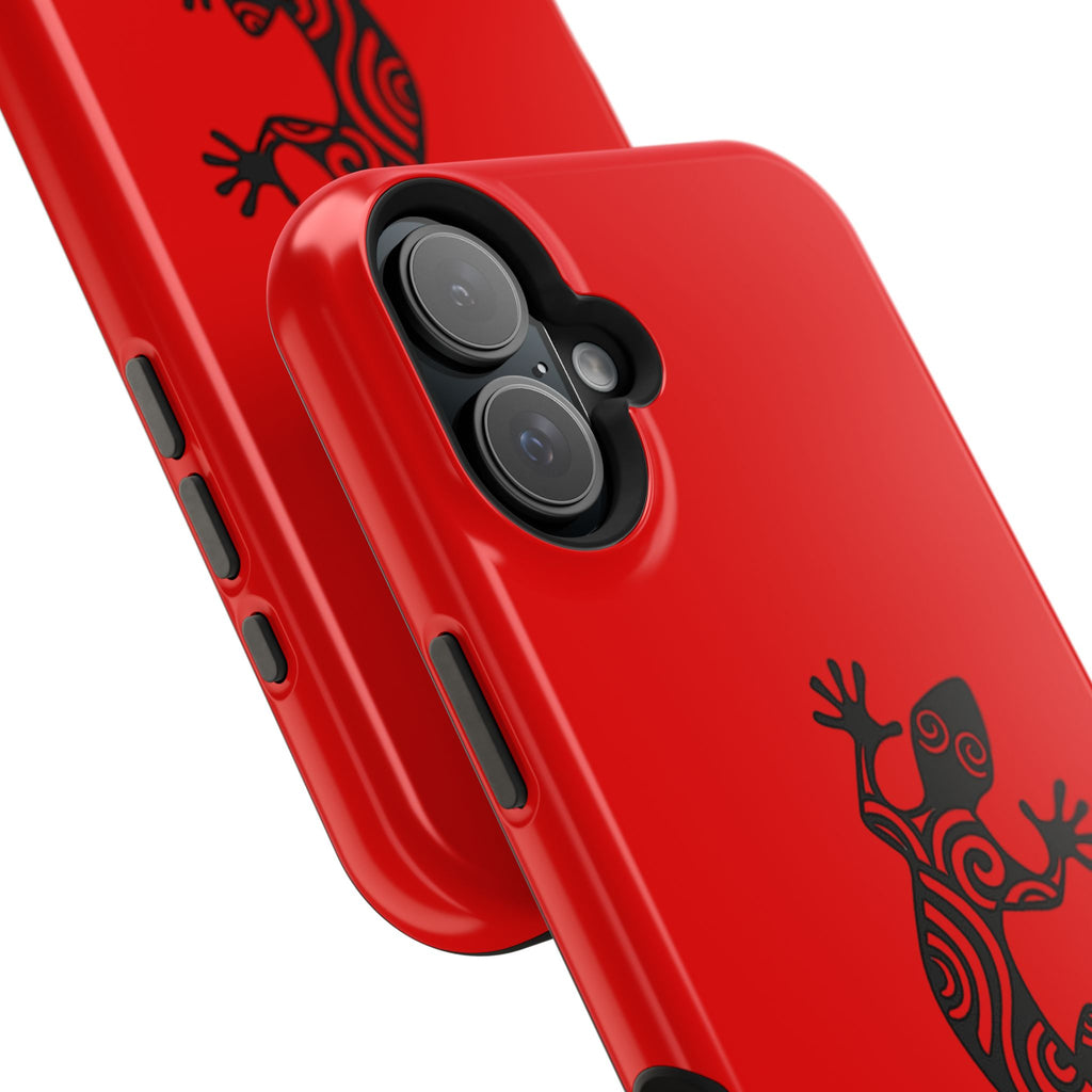 Phone Case Red Impact with Tribal Gecko Design — Shockproof Protective Cover