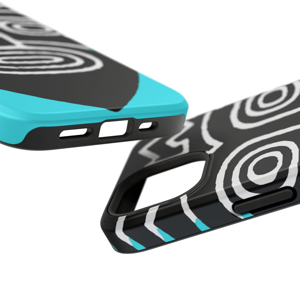 Phone case Impact-Resistant  — Abstract Tribal Mask Design (Black & Teal)