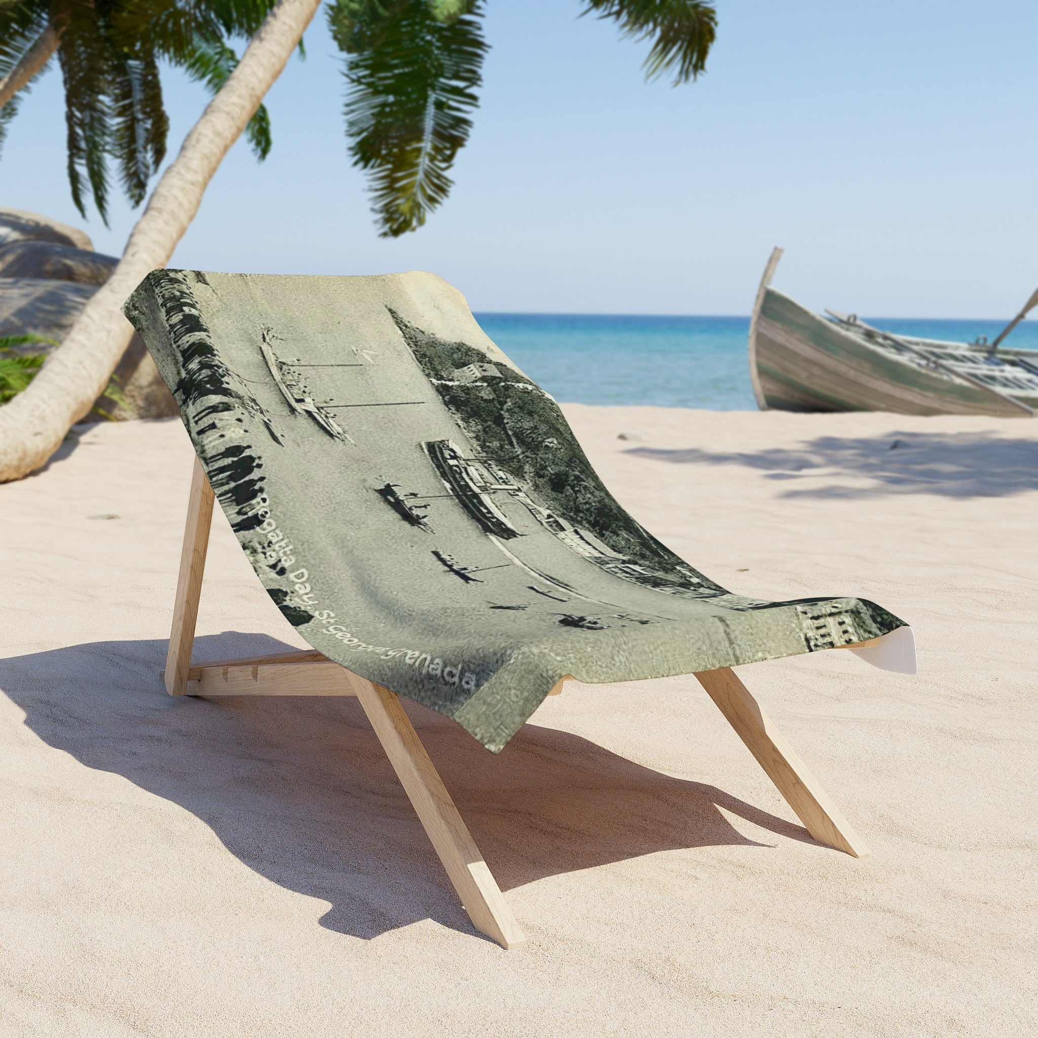Beach Towel Old Blk and Wht photo Grenada Carenage — Old Grenada