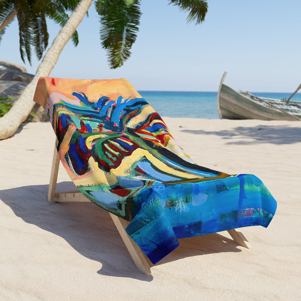 Beach Towel Lisa Herrera Abstract Palm Tree Print Coastal Art — Colorful Tropical beach palm Design