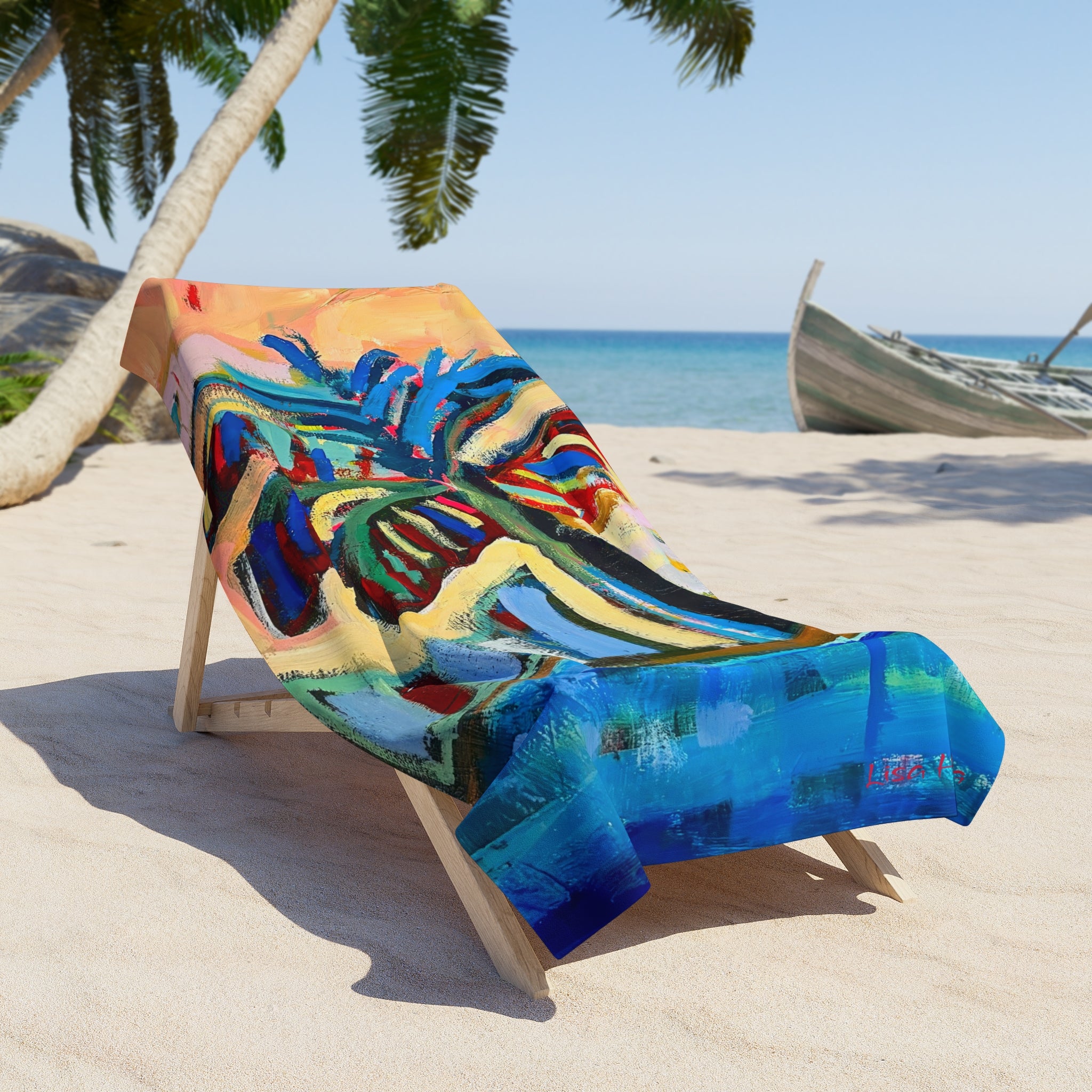 Beach Towel Lisa Herrera Abstract Palm Tree Print Coastal Art — Colorful Tropical beach palm Design