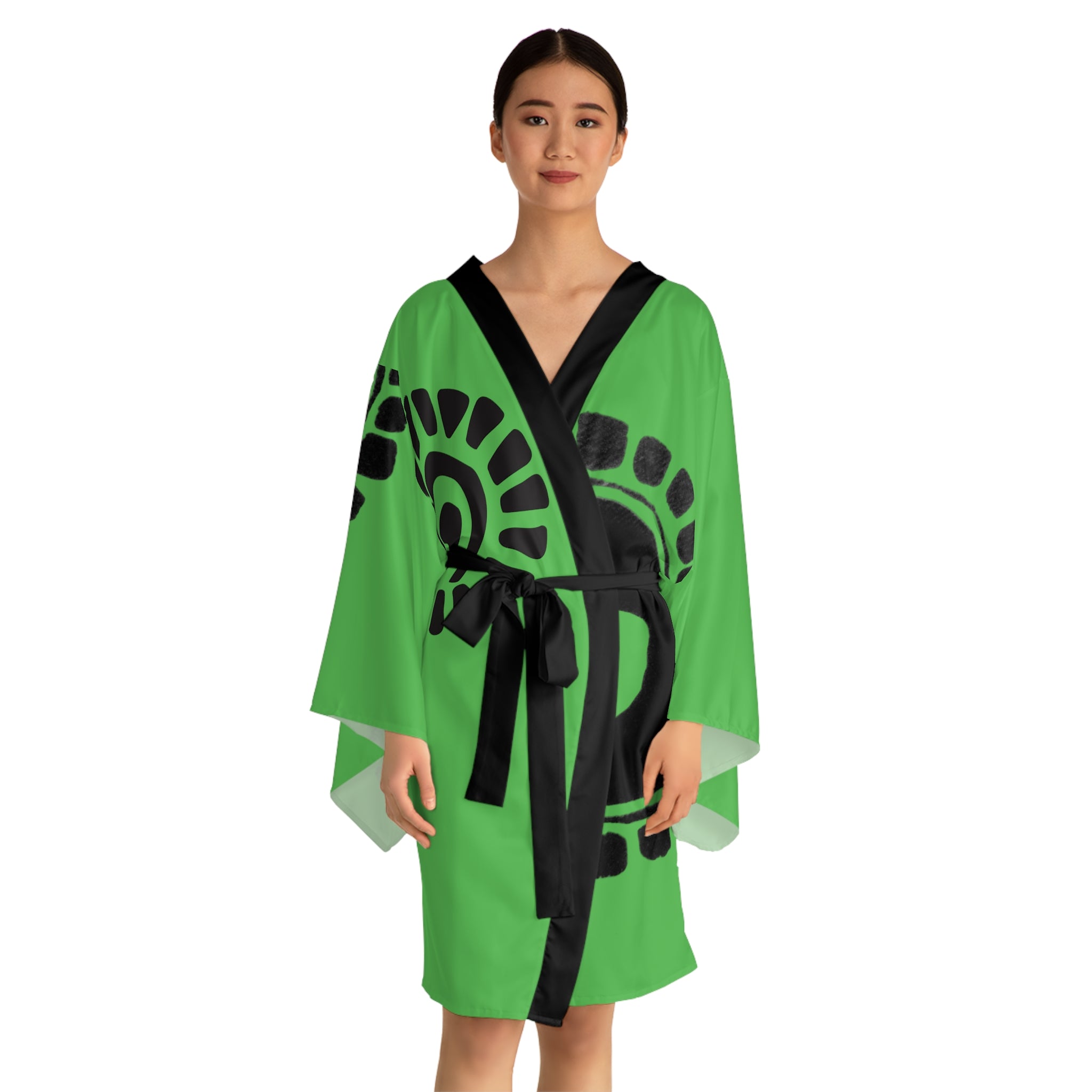 Kimono Robe Petroglyphs Green — Lightweight Long Sleeve Lounge Wrap